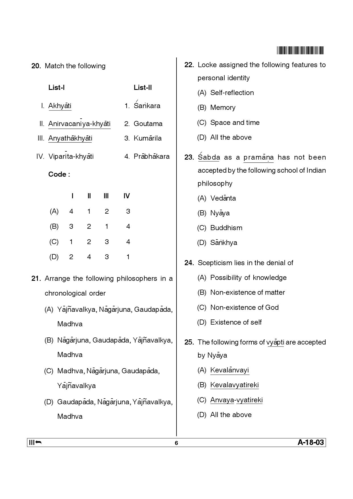 Telangana SET Philosophy 2013 Question Paper III 5