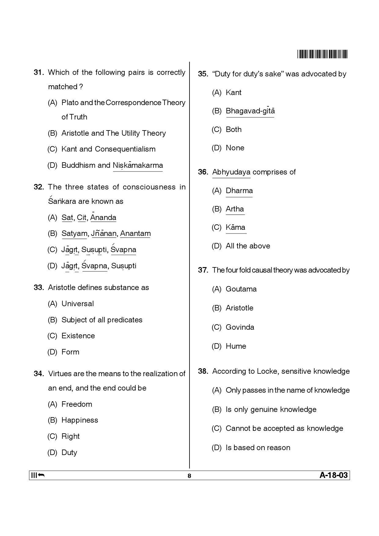 Telangana SET Philosophy 2013 Question Paper III 7