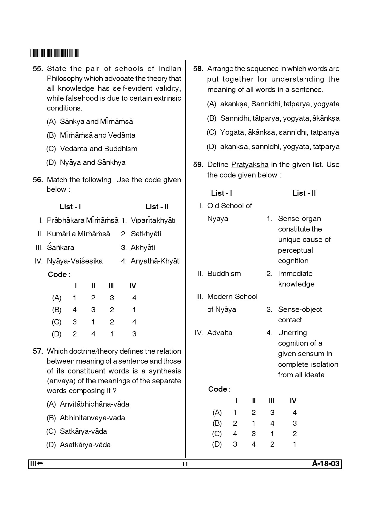 Telangana SET Philosophy 2014 Question Paper III 10