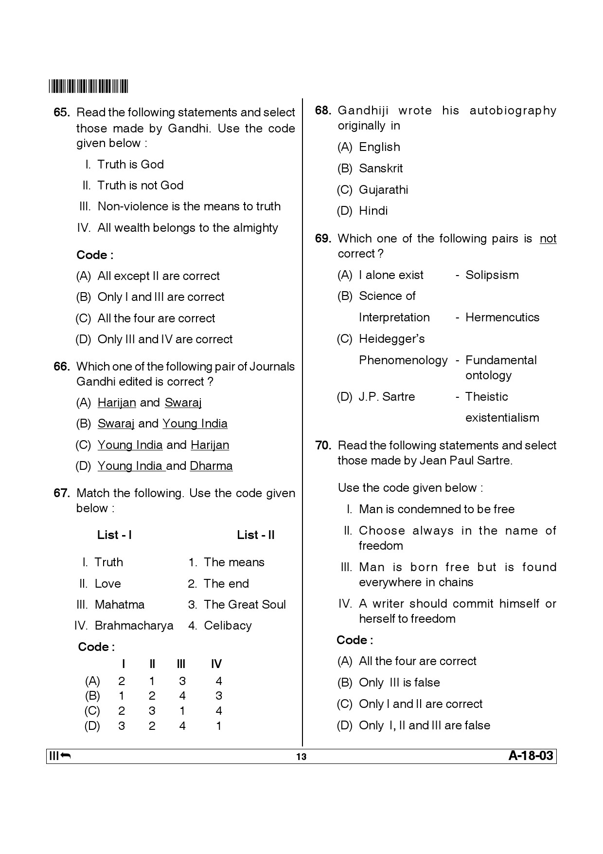 Telangana SET Philosophy 2014 Question Paper III 12