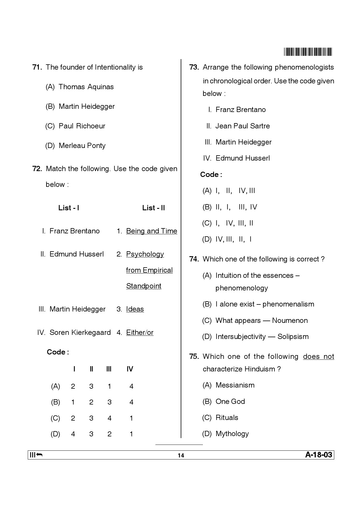 Telangana SET Philosophy 2014 Question Paper III 13