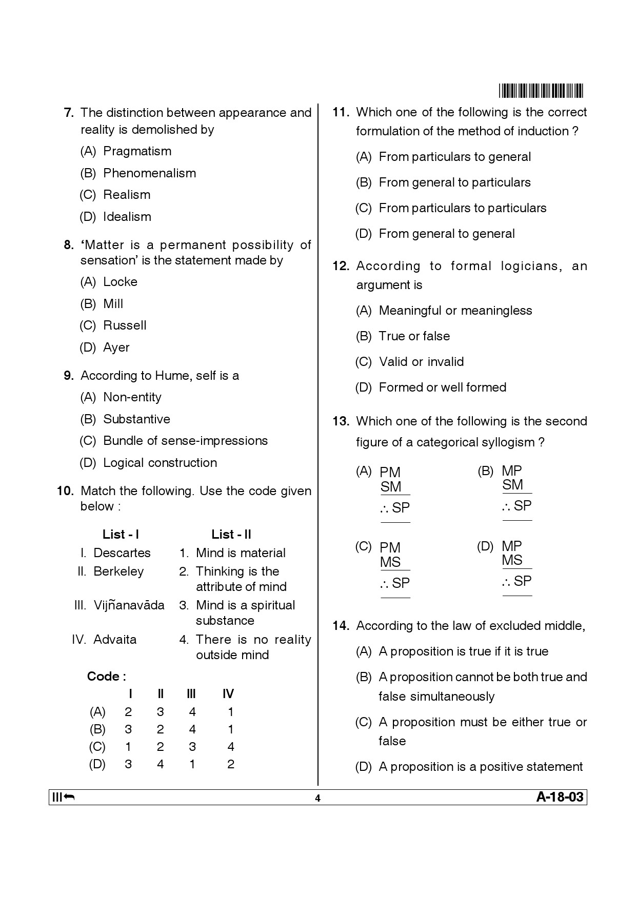 Telangana SET Philosophy 2014 Question Paper III 3