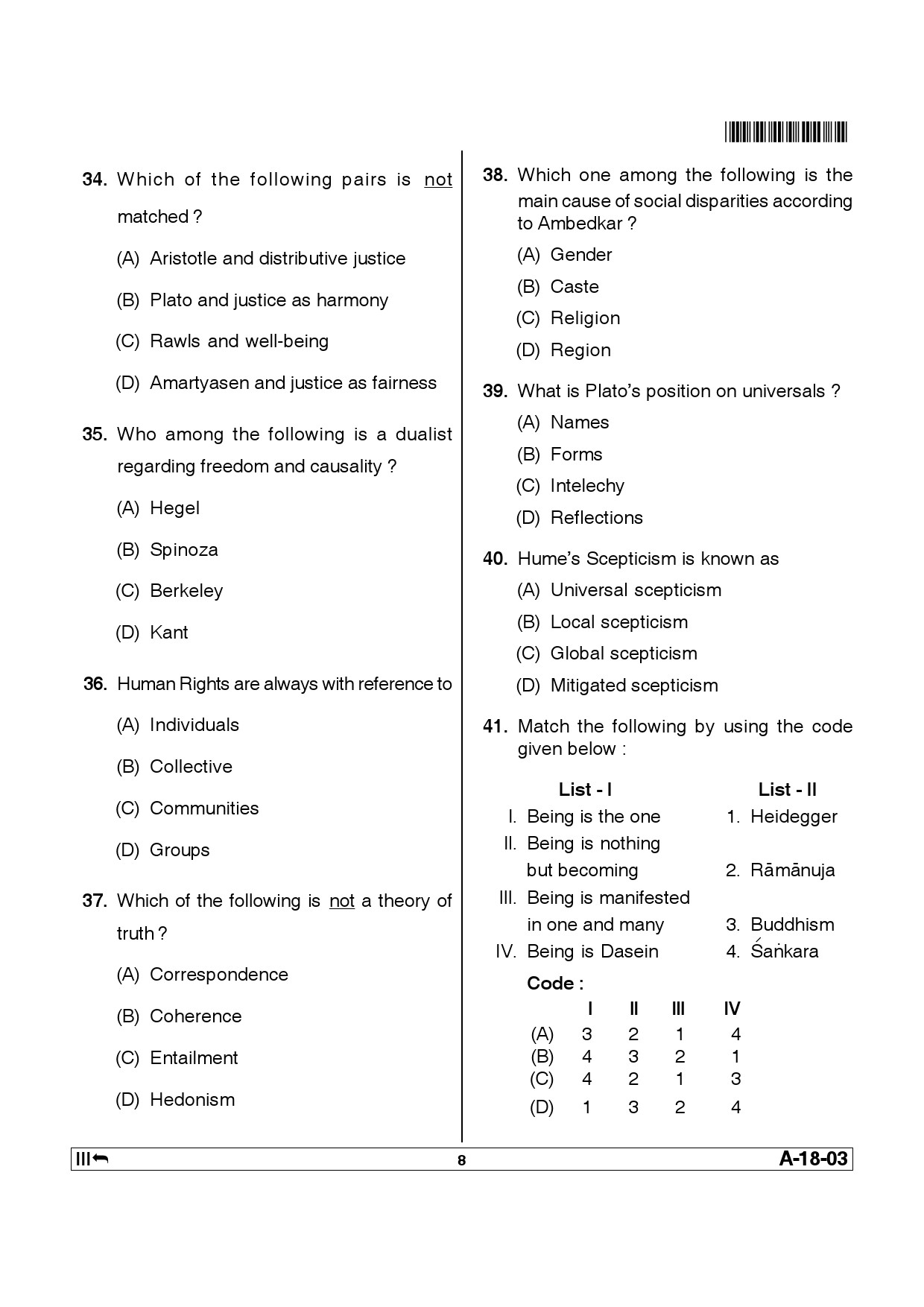 Telangana SET Philosophy 2014 Question Paper III 7