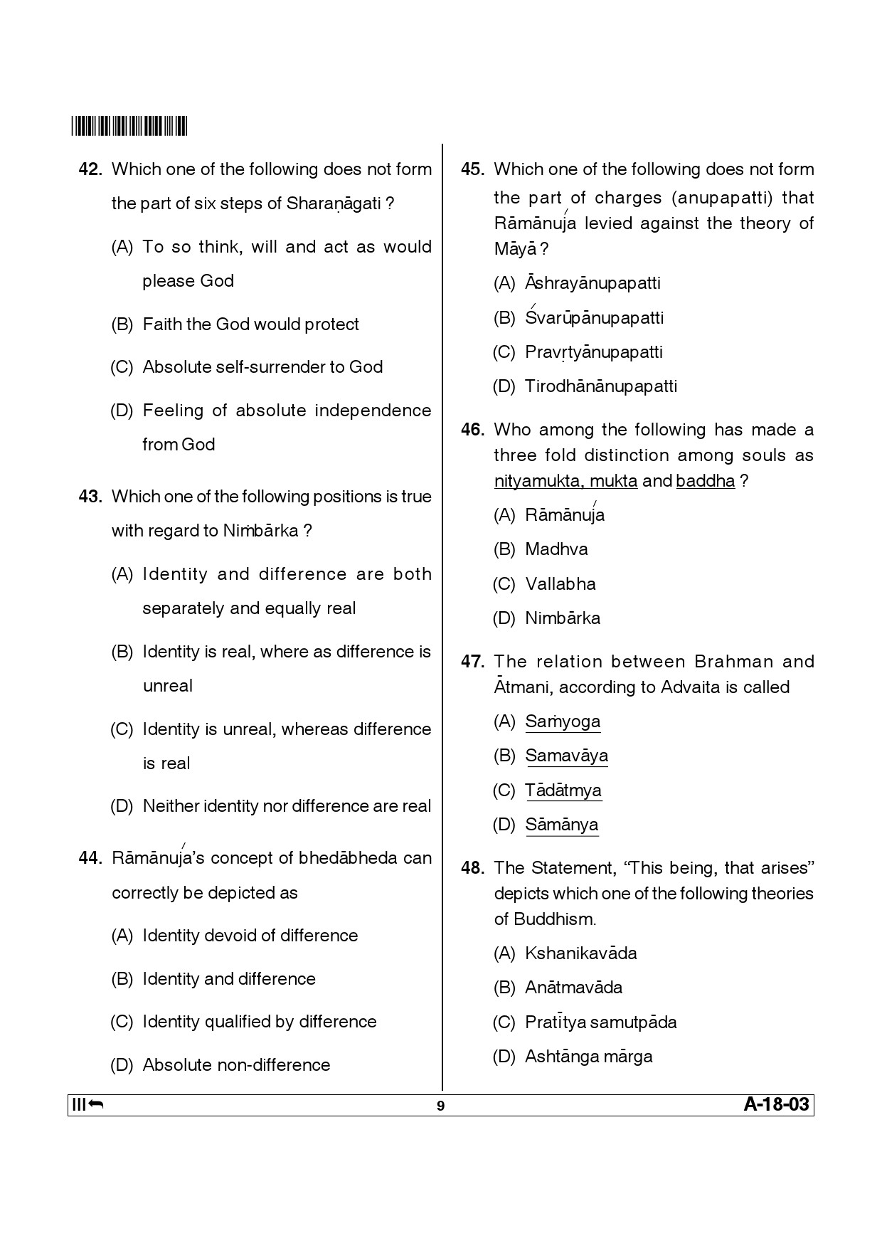 Telangana SET Philosophy 2014 Question Paper III 8