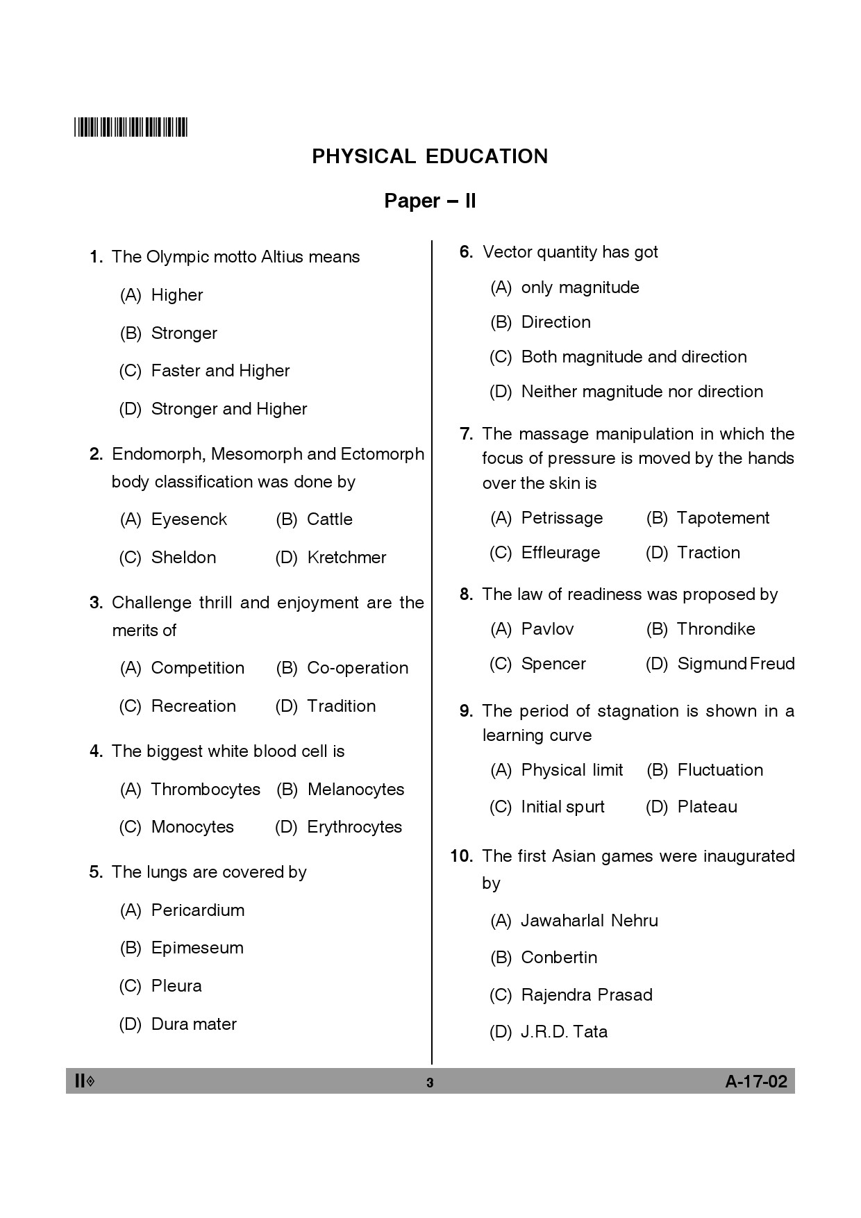 Telangana SET Physical Education 2012 Question Paper II 2