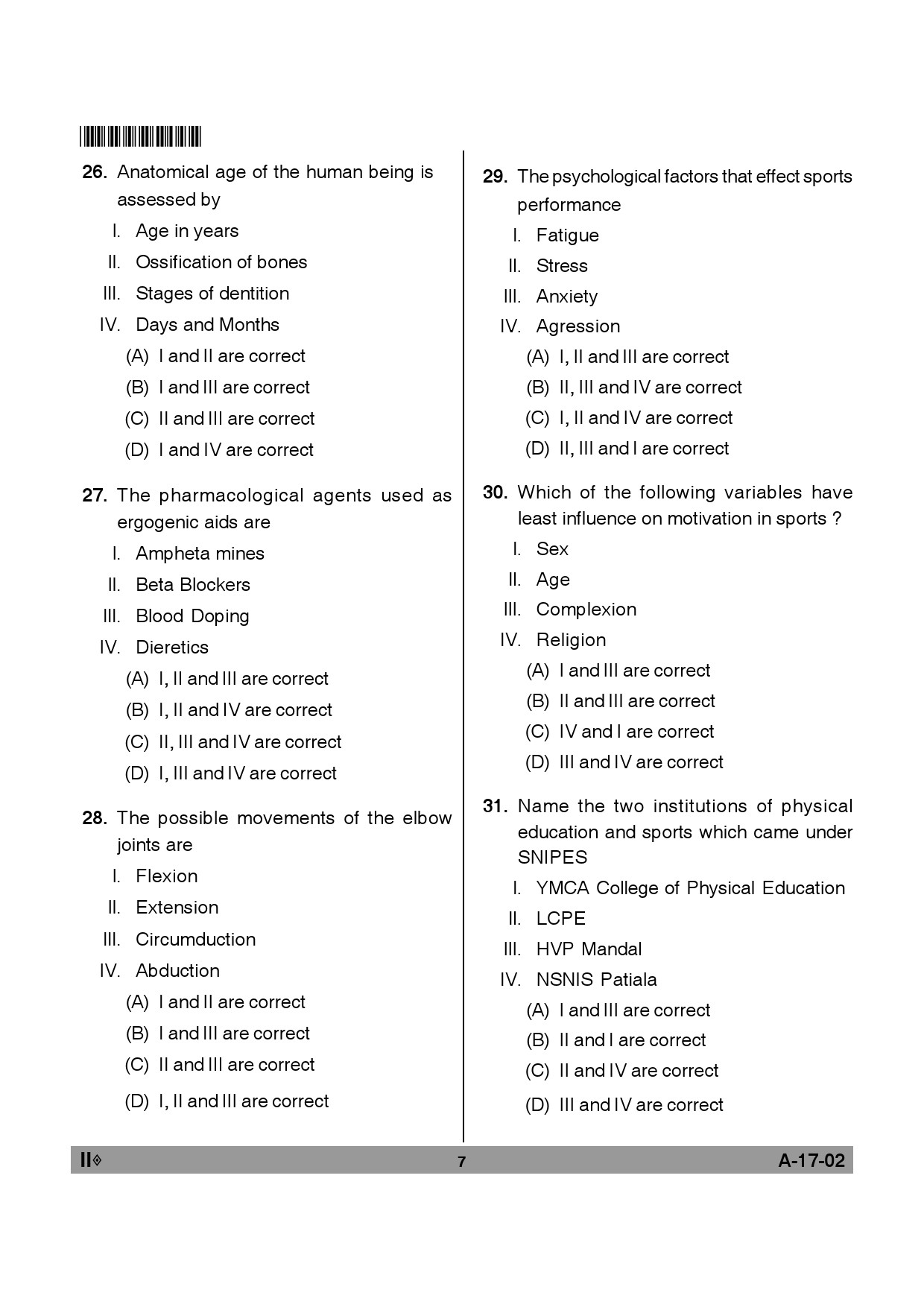 Telangana SET Physical Education 2012 Question Paper II 6