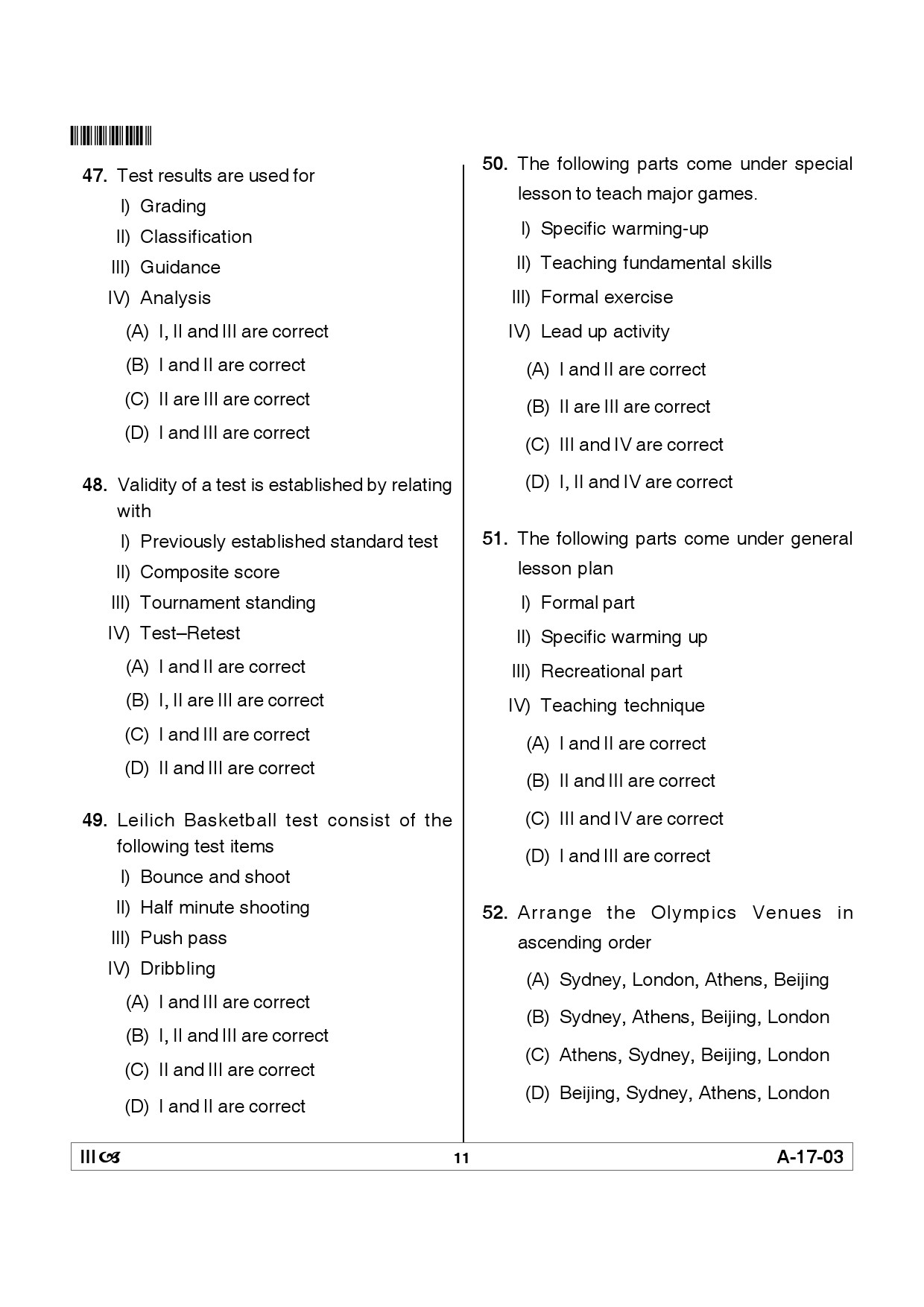 Telangana SET Physical Education 2012 Question Paper III 10