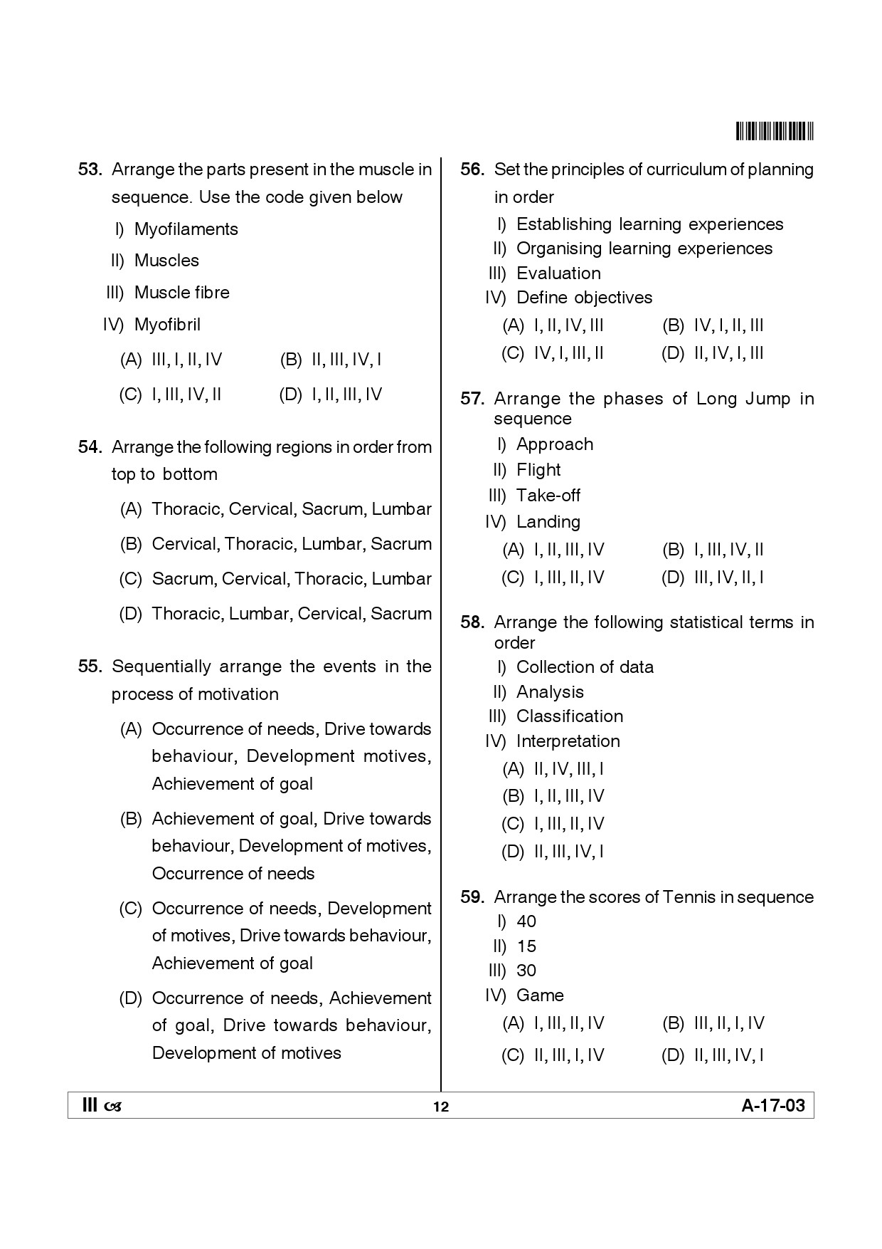 Telangana SET Physical Education 2012 Question Paper III 11