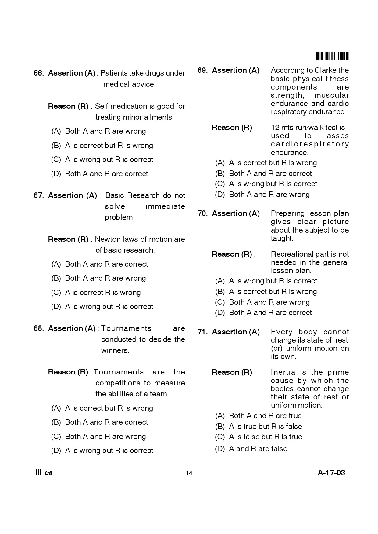 Telangana SET Physical Education 2012 Question Paper III 13