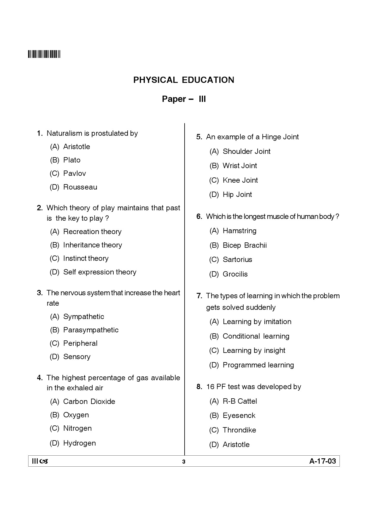 Telangana SET Physical Education 2012 Question Paper III 2