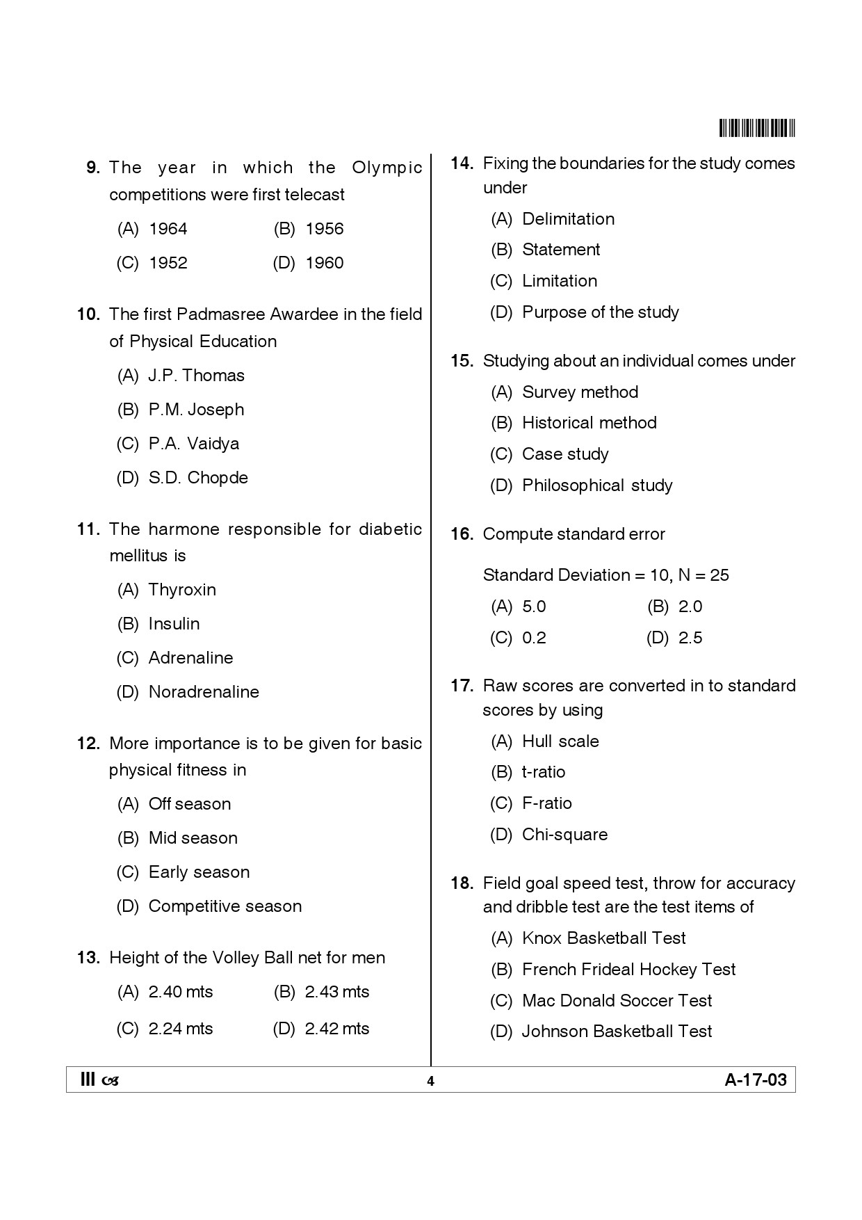 Telangana SET Physical Education 2012 Question Paper III 3