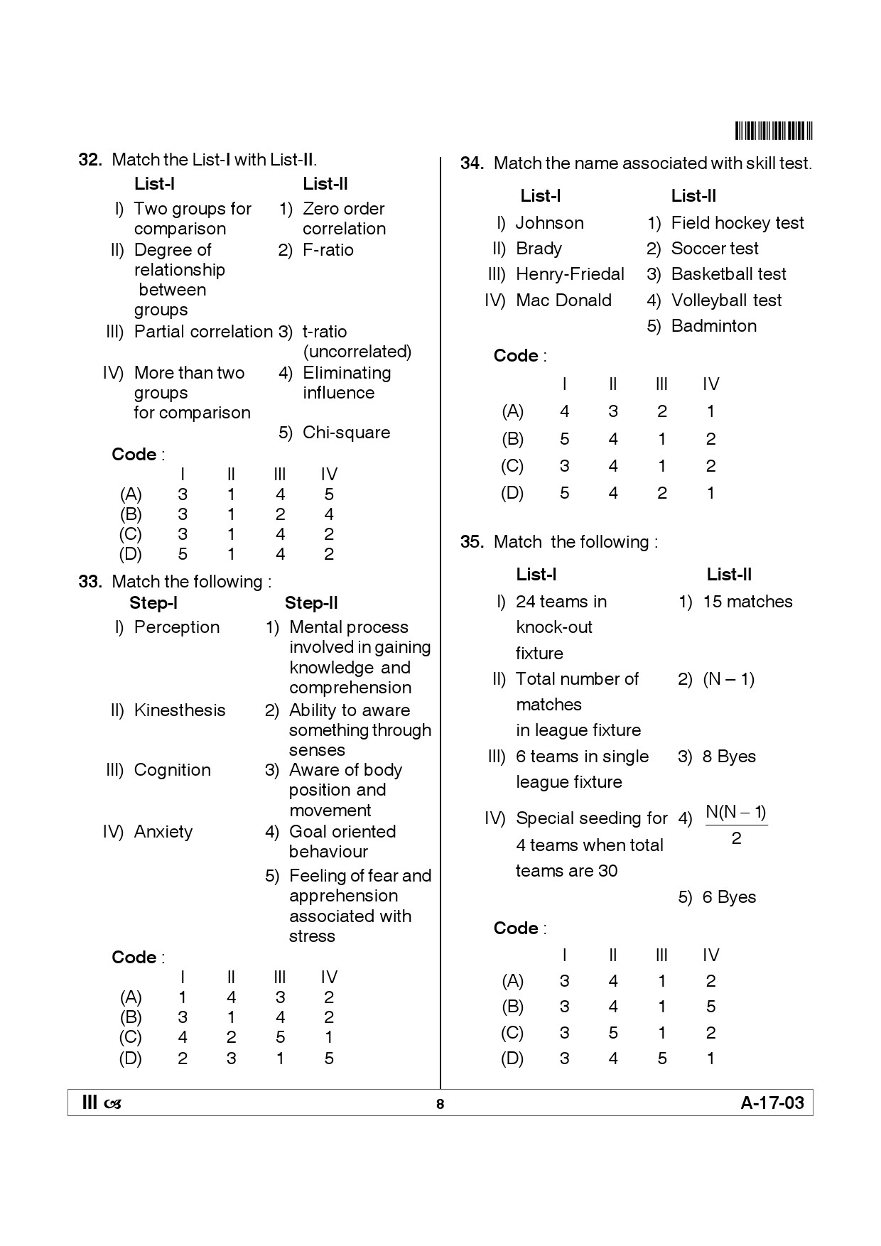 Telangana SET Physical Education 2012 Question Paper III 7