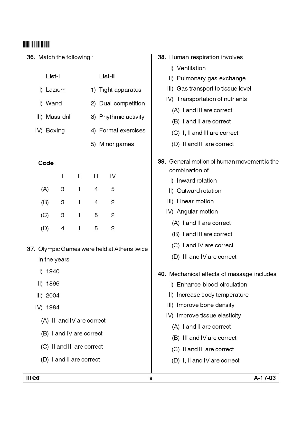 Telangana SET Physical Education 2012 Question Paper III 8