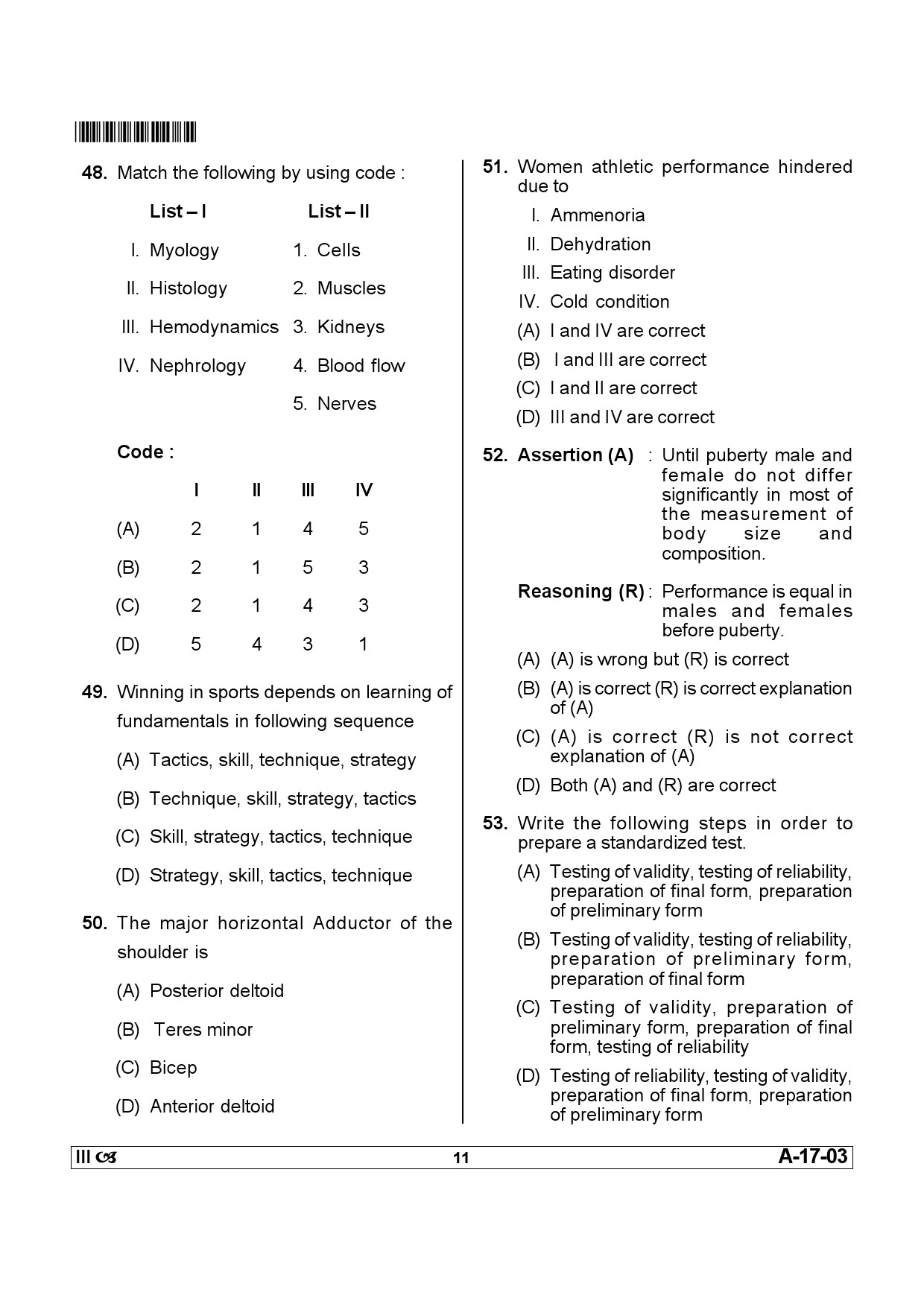 Telangana SET Physical Education 2013 Question Paper III 10