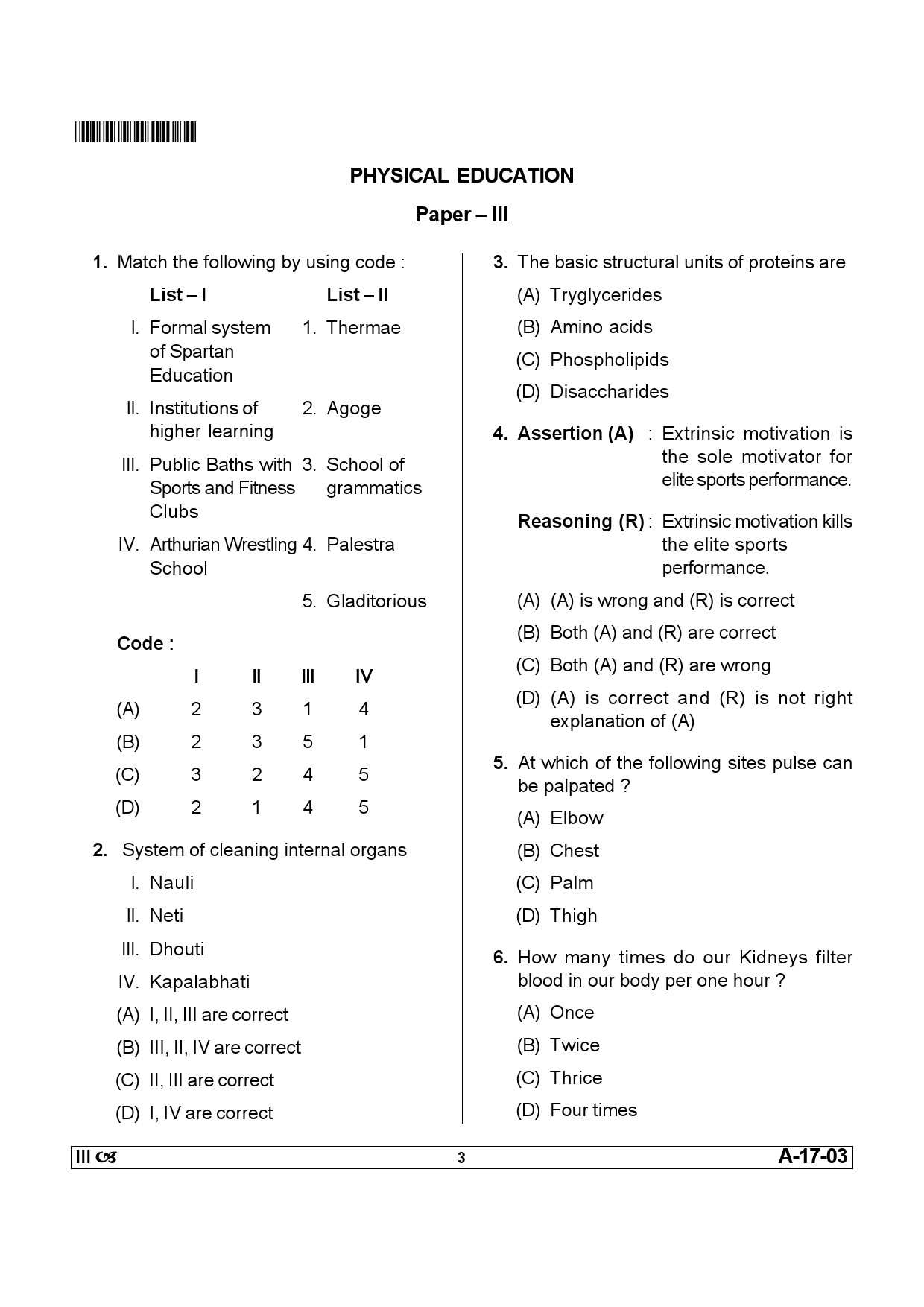 Telangana SET Physical Education 2013 Question Paper III 2