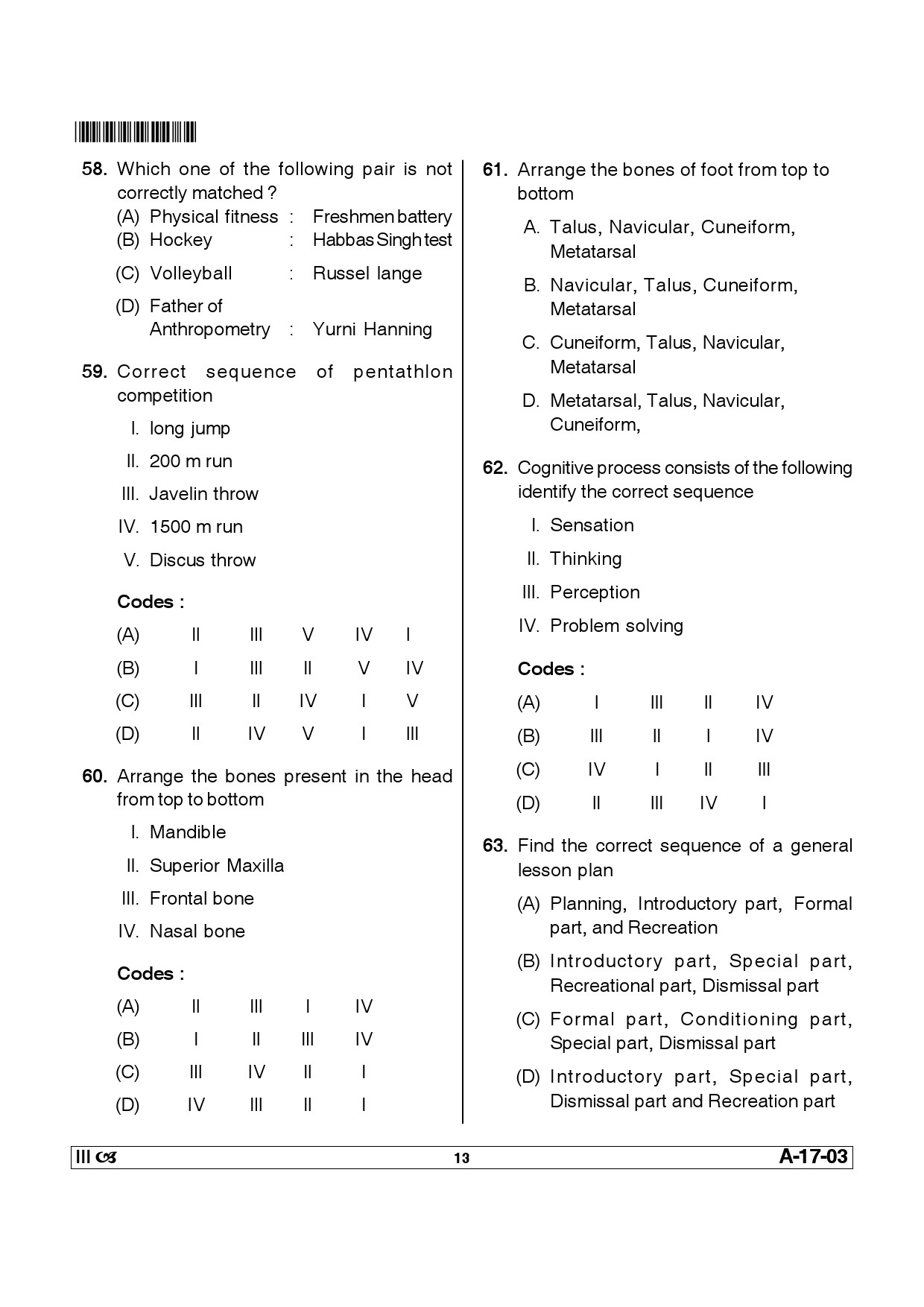 Telangana SET Physical Education 2014 Question Paper III 12