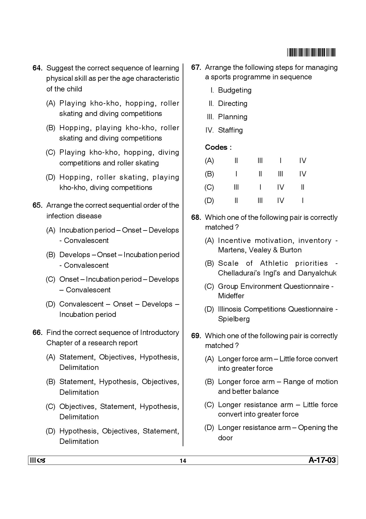 Telangana SET Physical Education 2014 Question Paper III 13