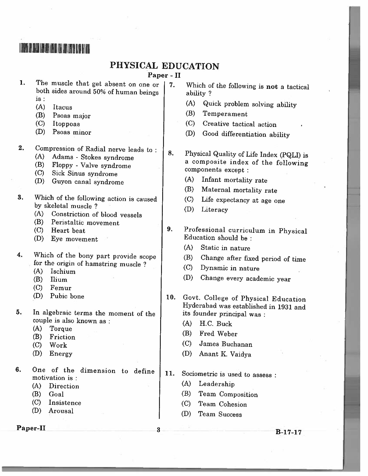 Telangana SET Physical Education 2017 Question Paper II 2