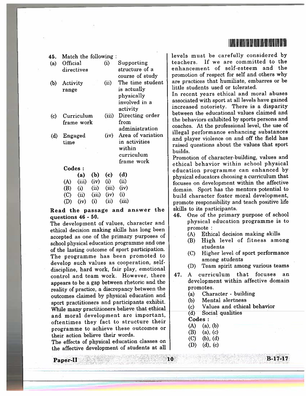 Telangana SET Physical Education 2017 Question Paper II 7