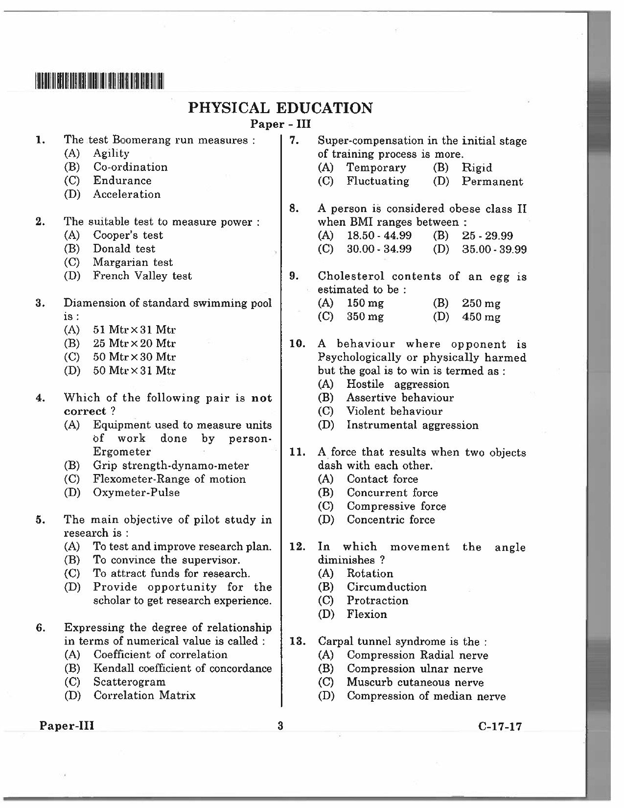 Telangana SET Physical Education 2017 Question Paper III 2