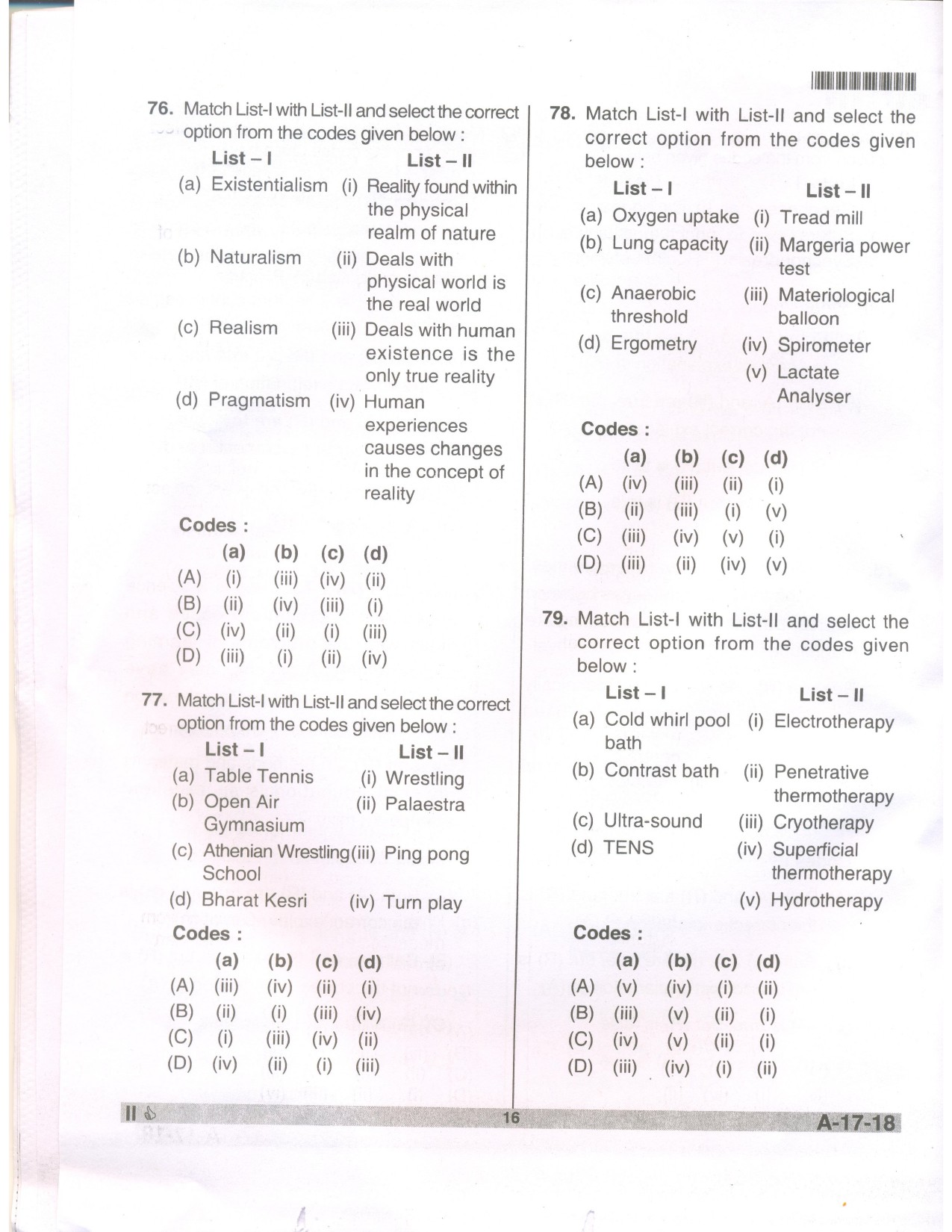 Telangana SET Physical Education 2018 Question Paper II 14