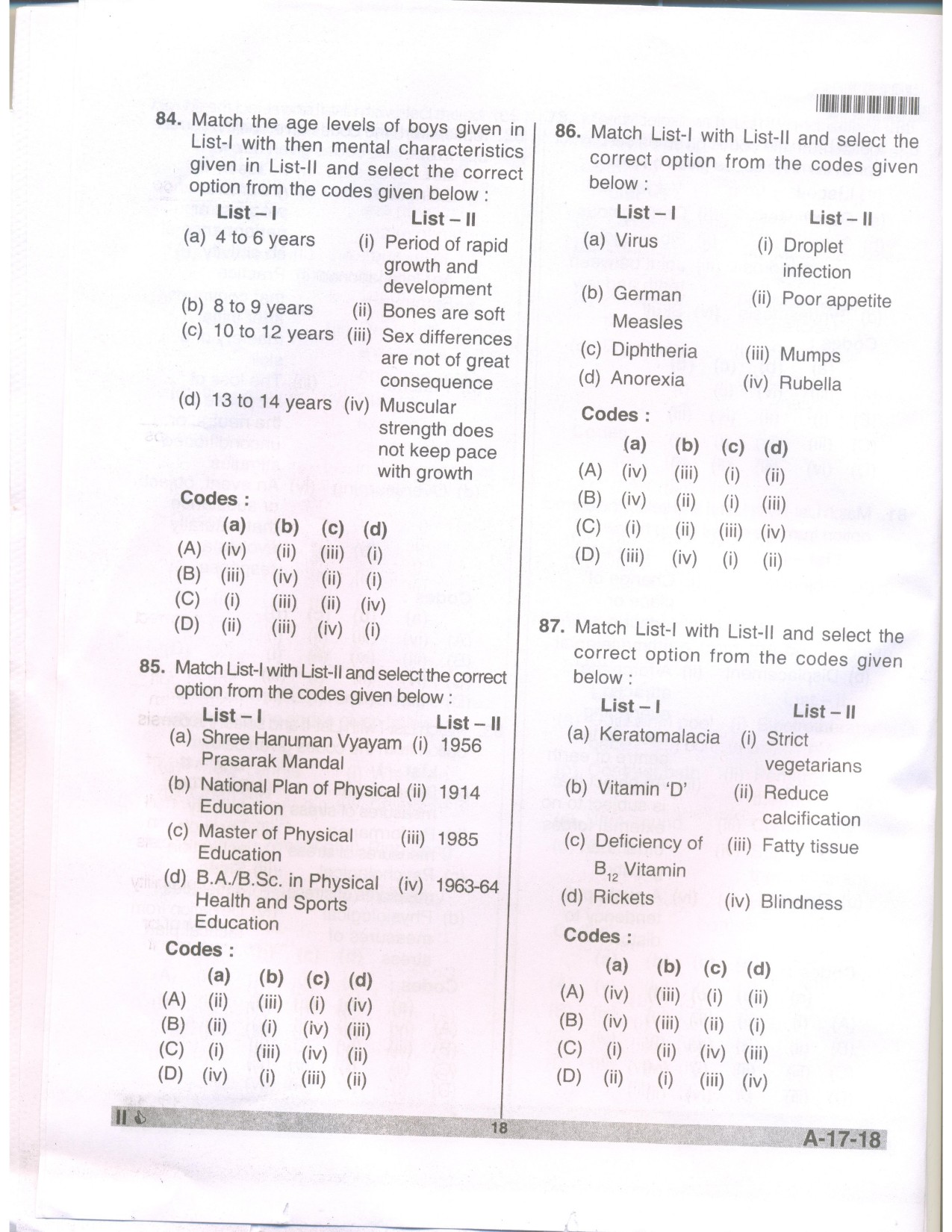 Telangana SET Physical Education 2018 Question Paper II 16