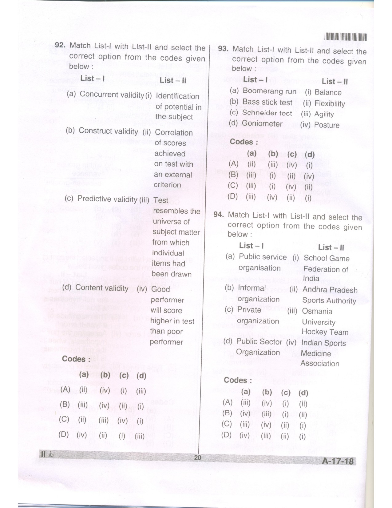 Telangana SET Physical Education 2018 Question Paper II 18