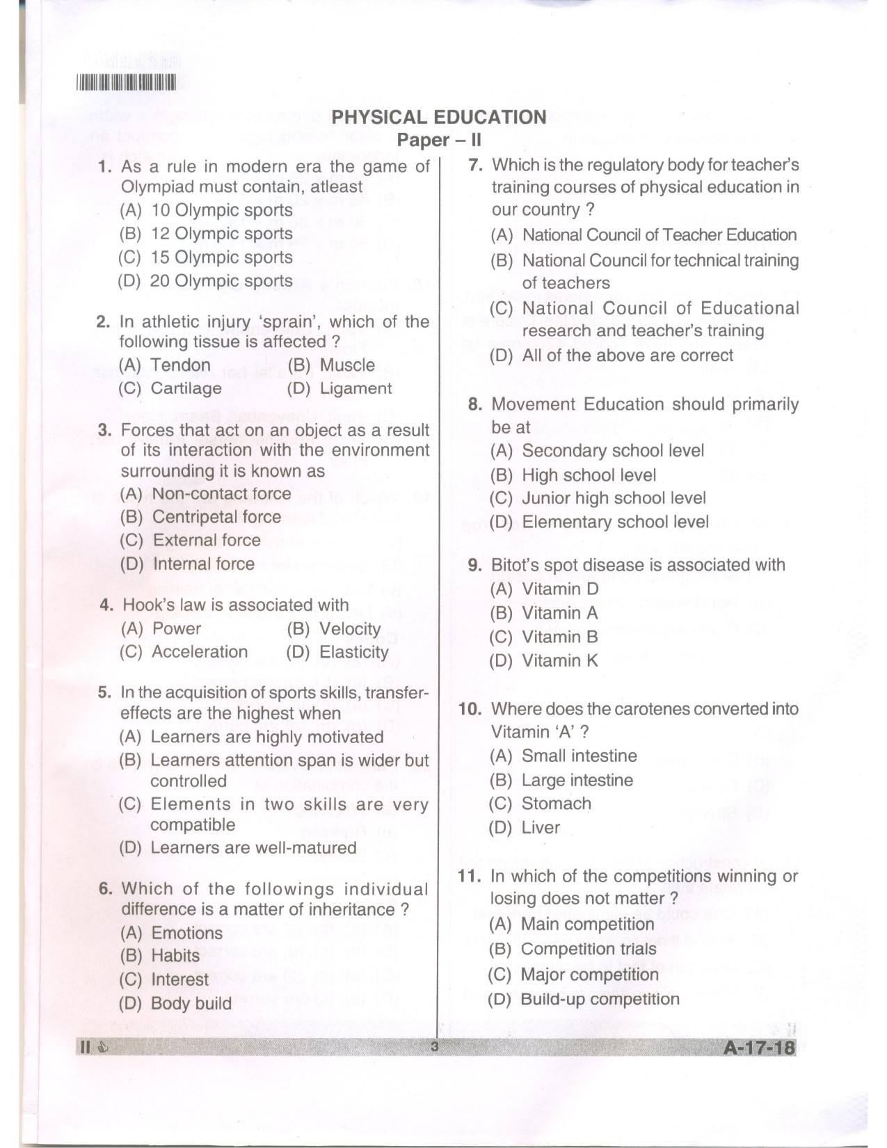 Telangana SET Physical Education 2018 Question Paper II 2