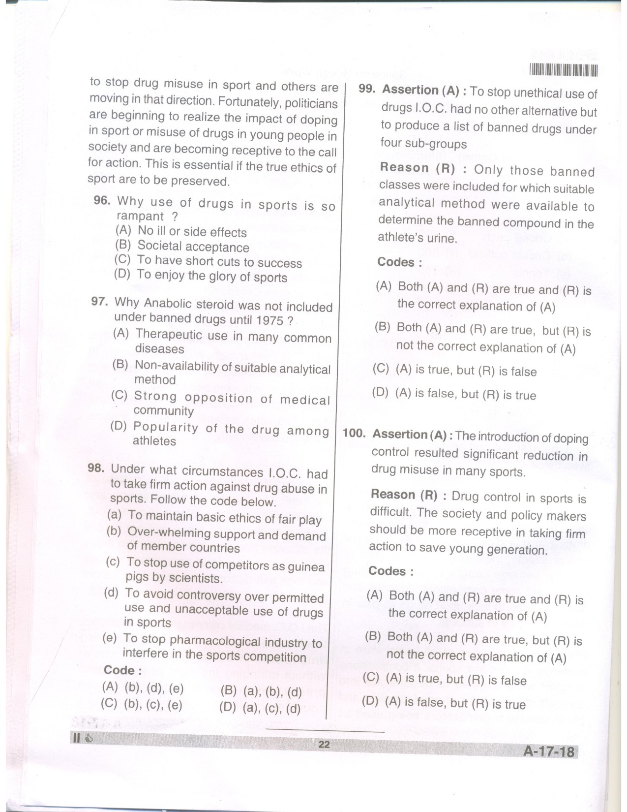 Telangana SET Physical Education 2018 Question Paper II 20