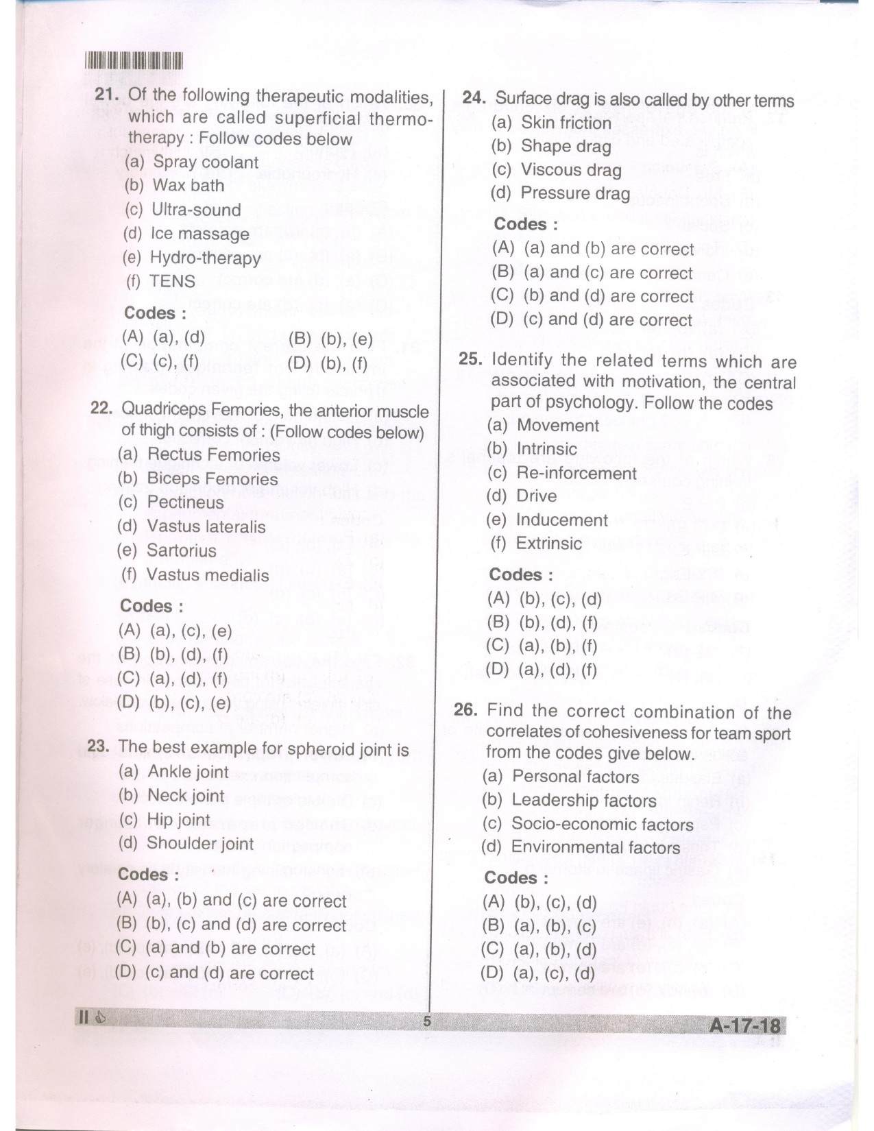 Telangana SET Physical Education 2018 Question Paper II 4