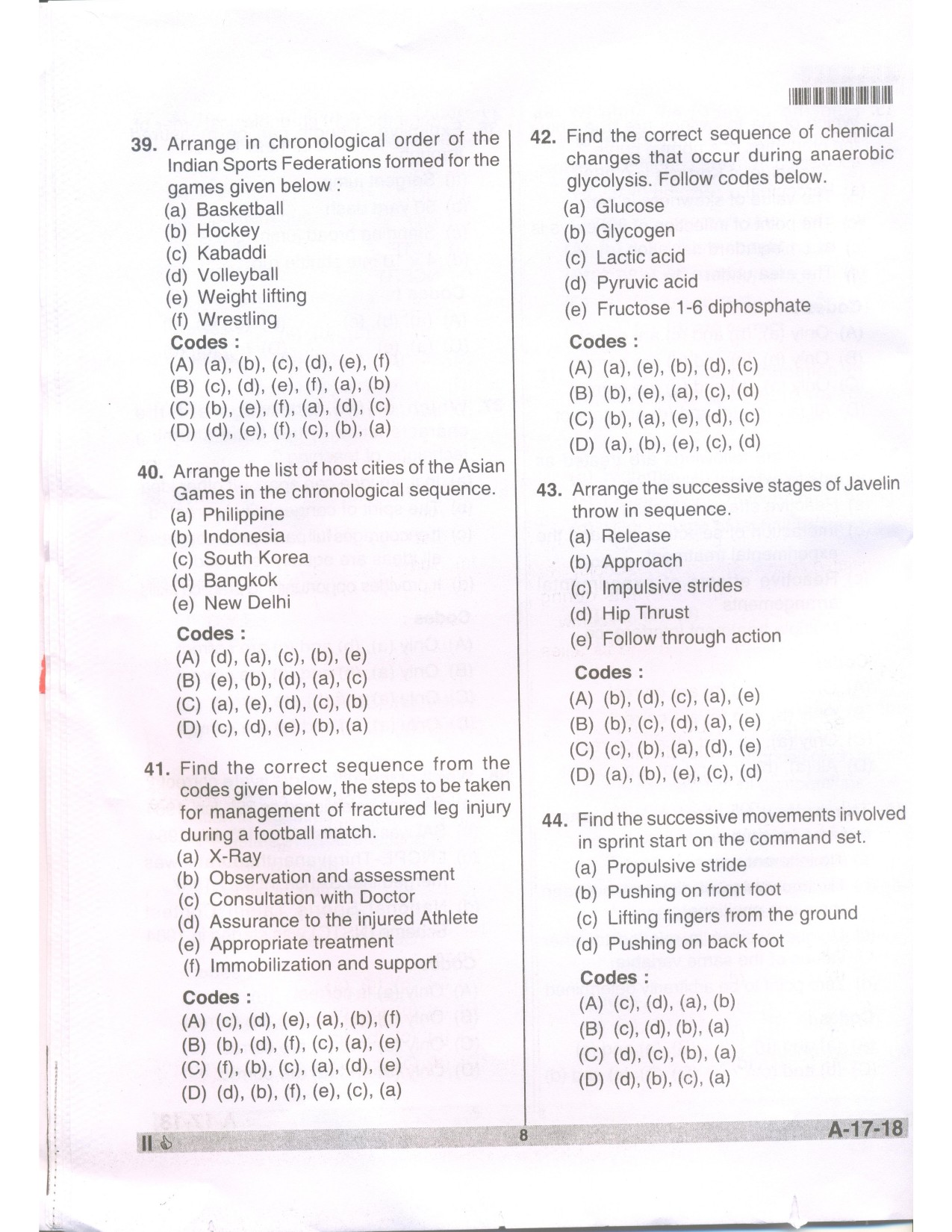 Telangana SET Physical Education 2018 Question Paper II 7