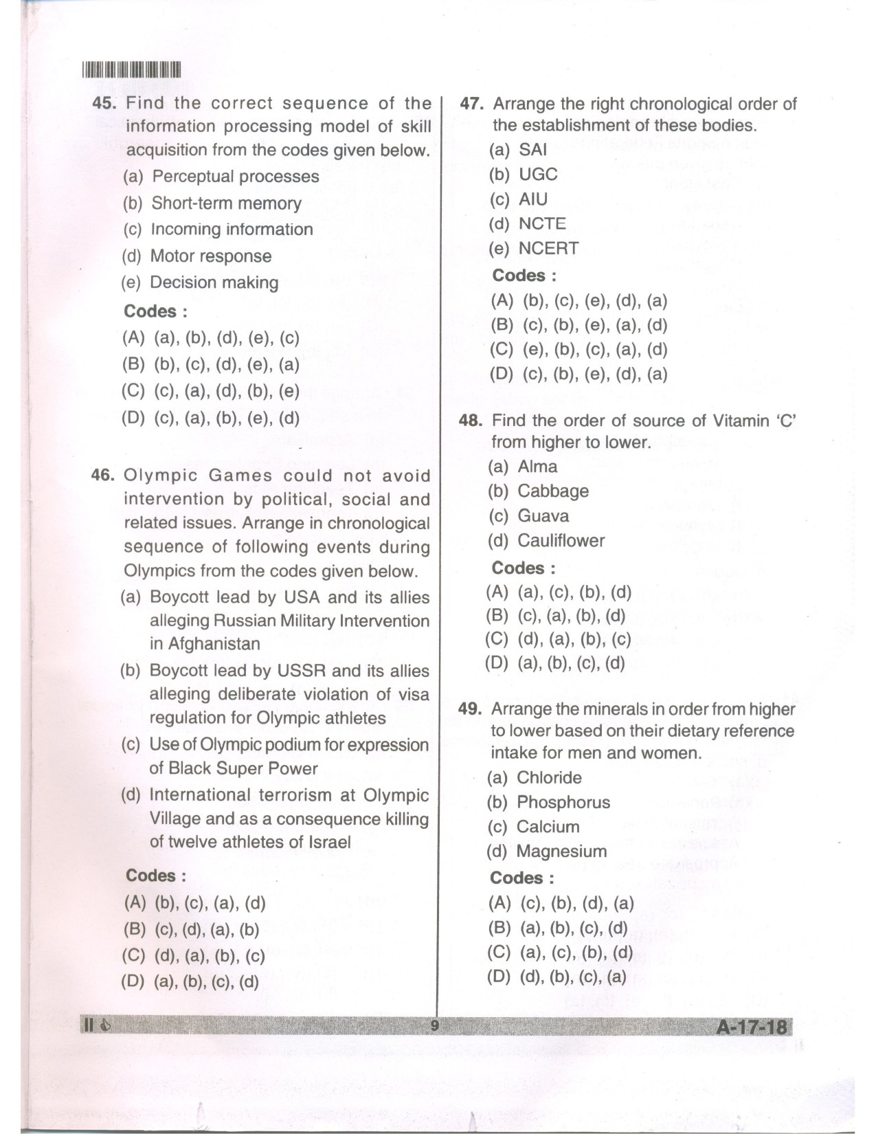 Telangana SET Physical Education 2018 Question Paper II 8