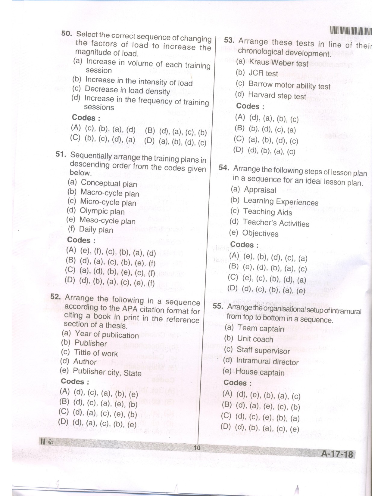 Telangana SET Physical Education 2018 Question Paper II 9