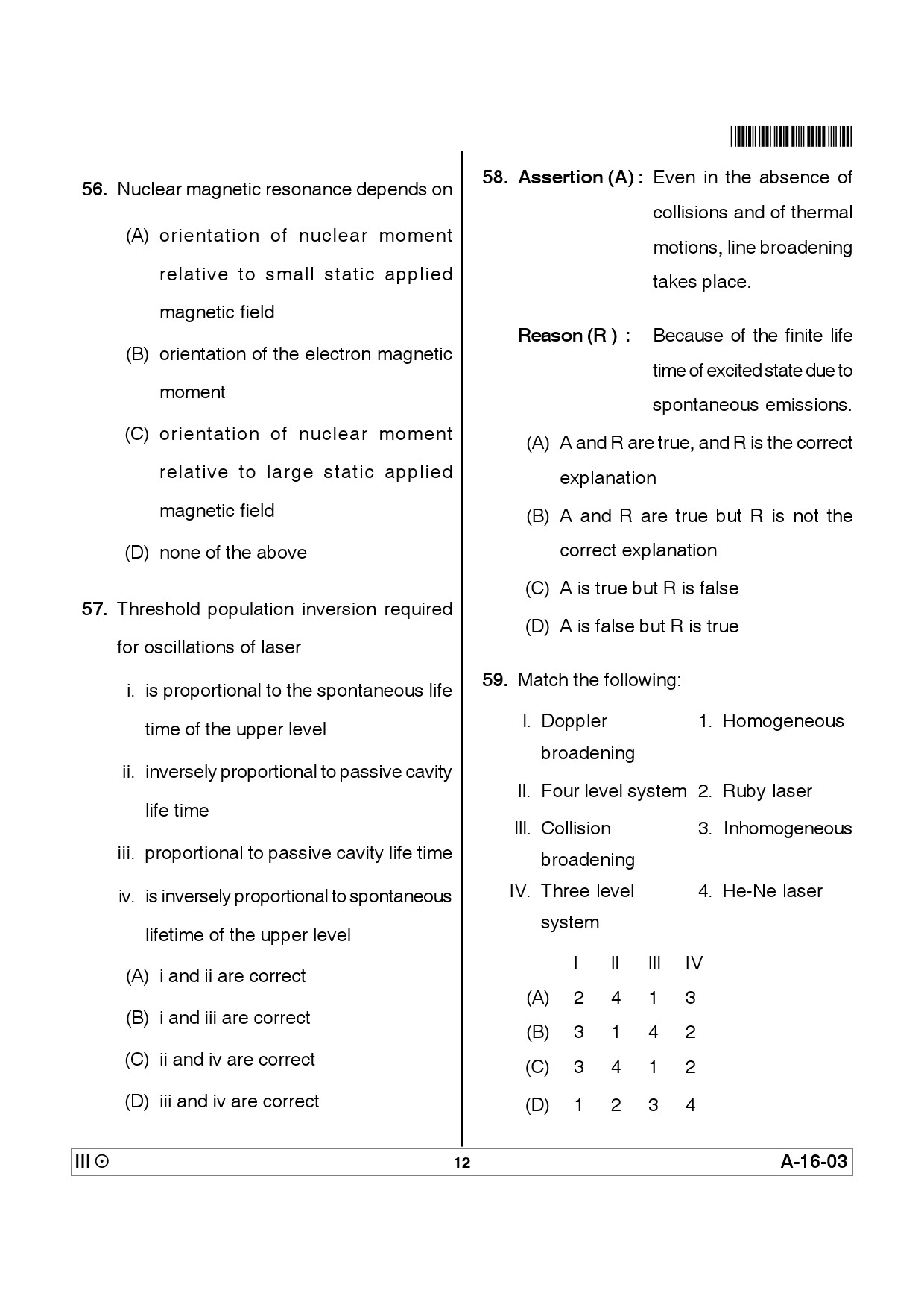 Telangana SET Physical Sciences 2012 Question Paper III 11