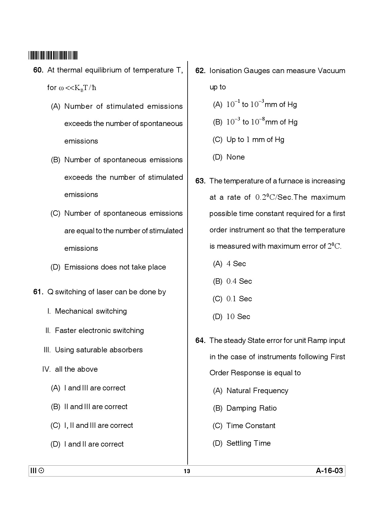 Telangana SET Physical Sciences 2012 Question Paper III 12