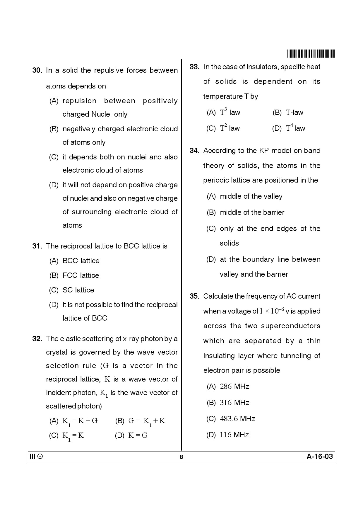 Telangana SET Physical Sciences 2012 Question Paper III 7