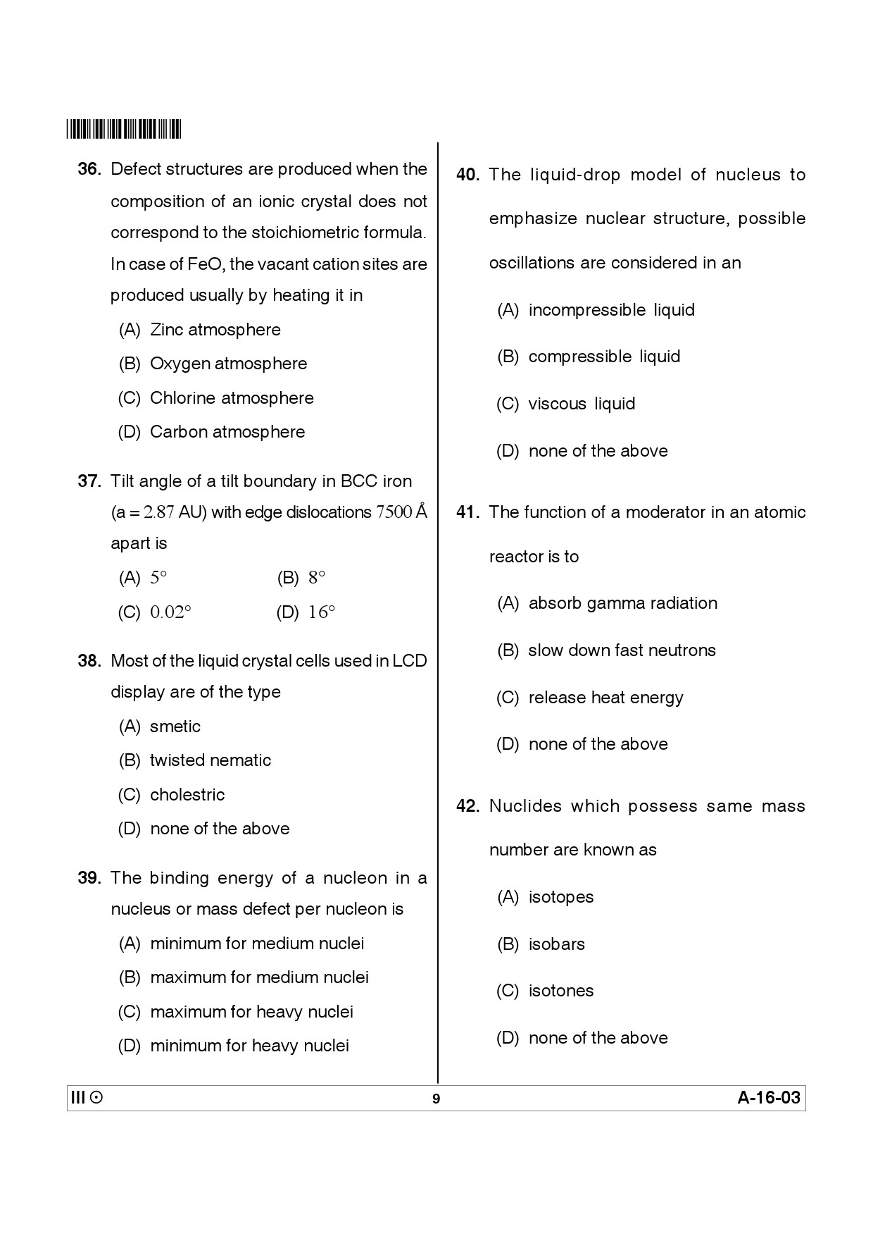 Telangana SET Physical Sciences 2012 Question Paper III 8