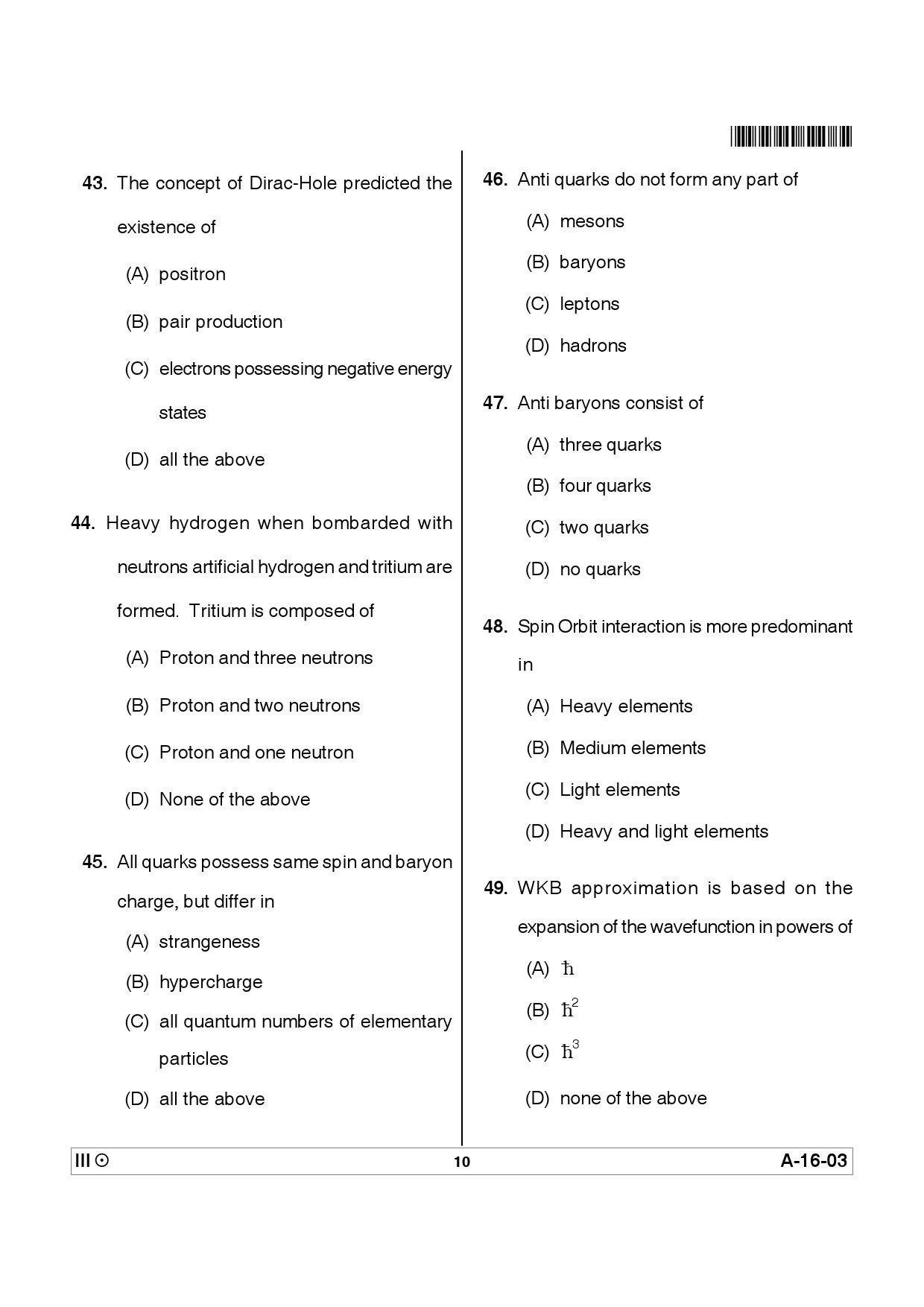 Telangana SET Physical Sciences 2012 Question Paper III 9