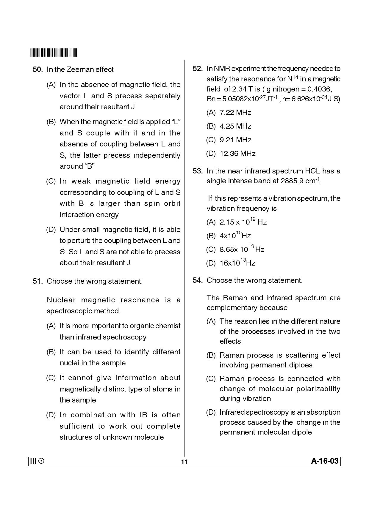 Telangana SET Physical Sciences 2013 Question Paper III 10