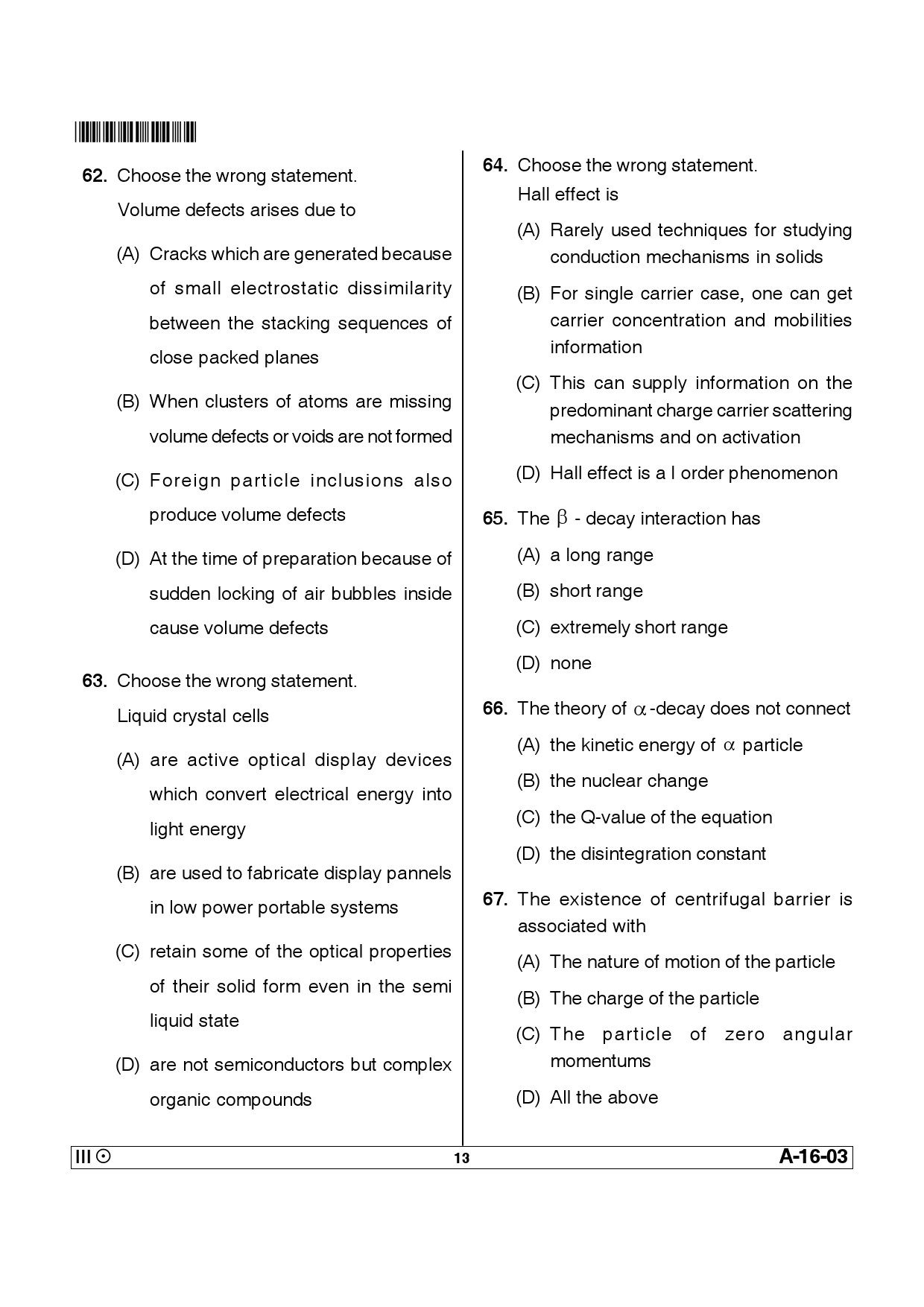 Telangana SET Physical Sciences 2013 Question Paper III 12