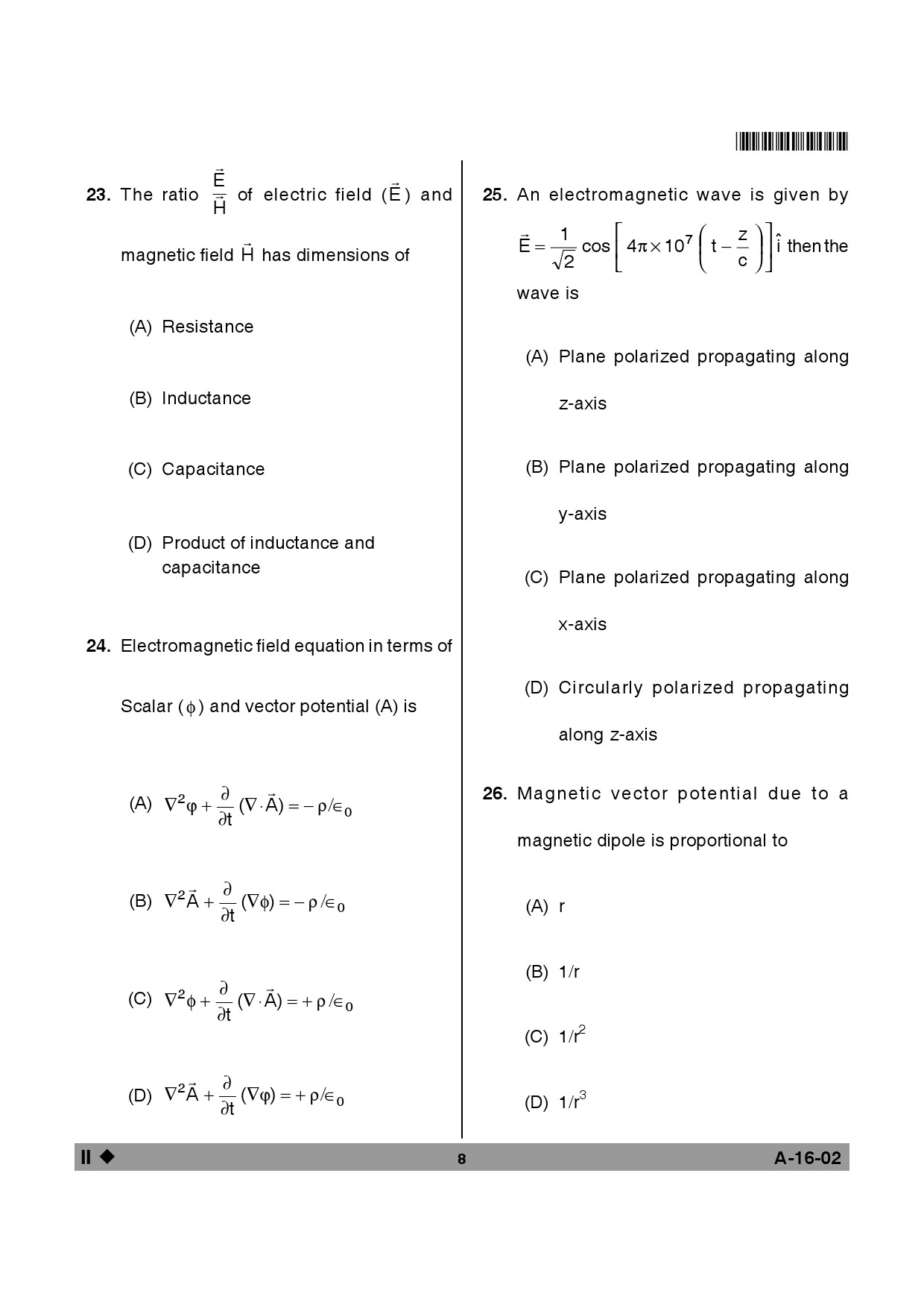 Telangana SET Physical Sciences 2014 Question Paper II 7