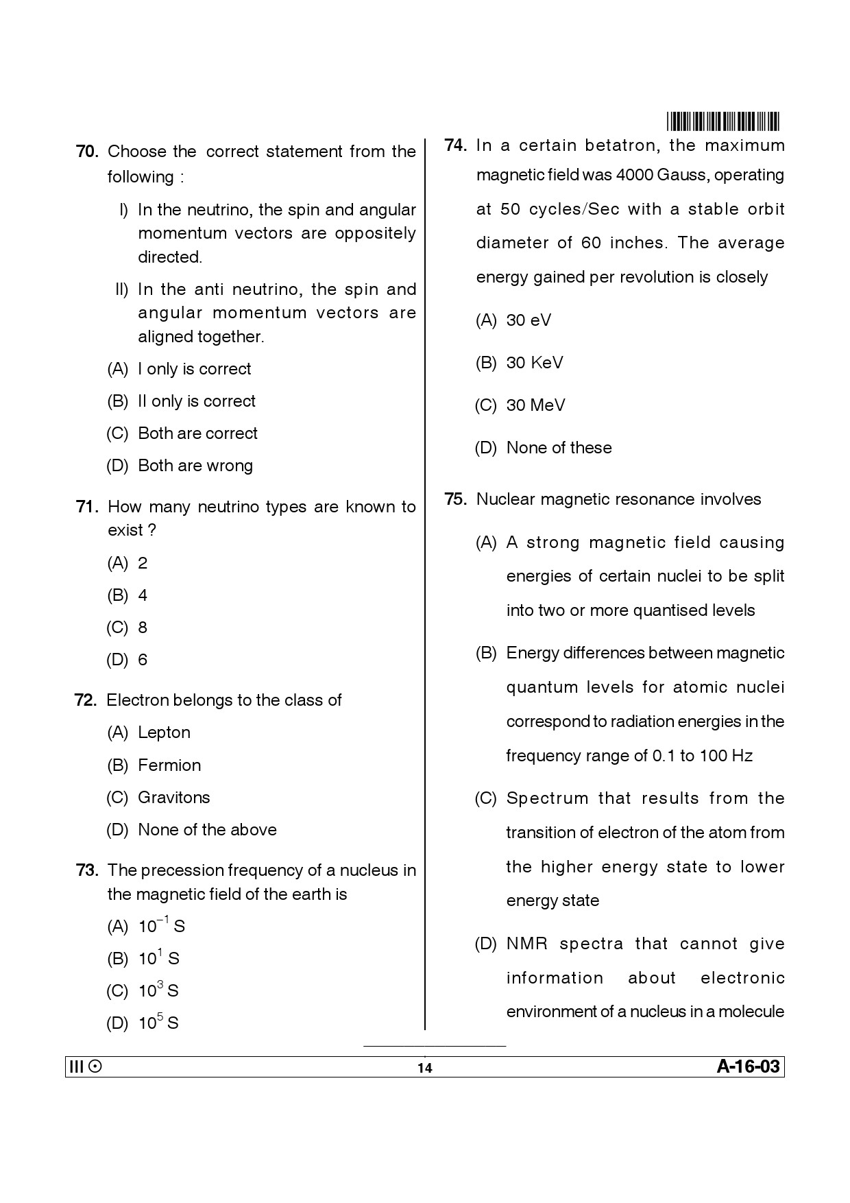 Telangana SET Physical Sciences 2014 Question Paper III 13