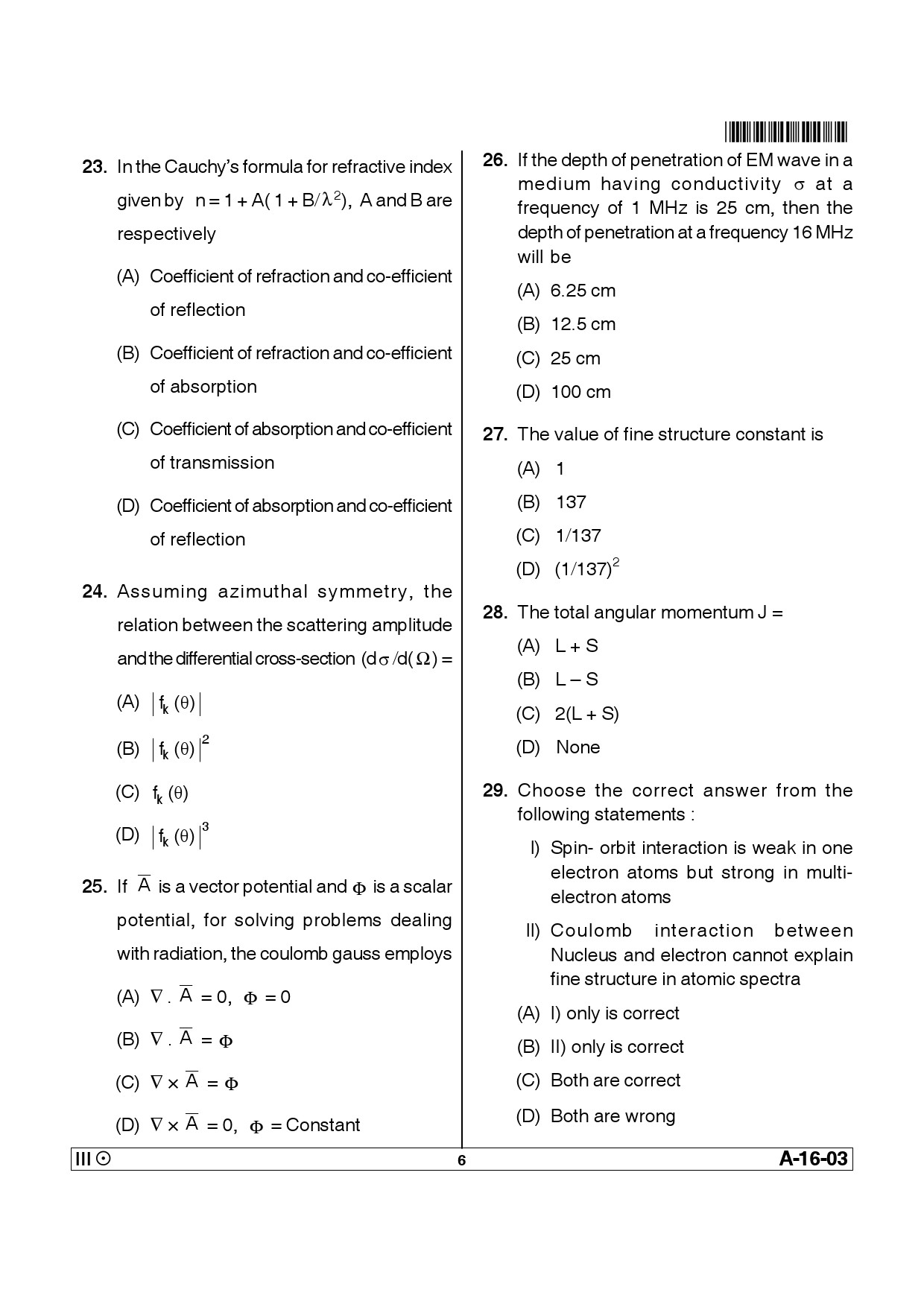 Telangana SET Physical Sciences 2014 Question Paper III 5