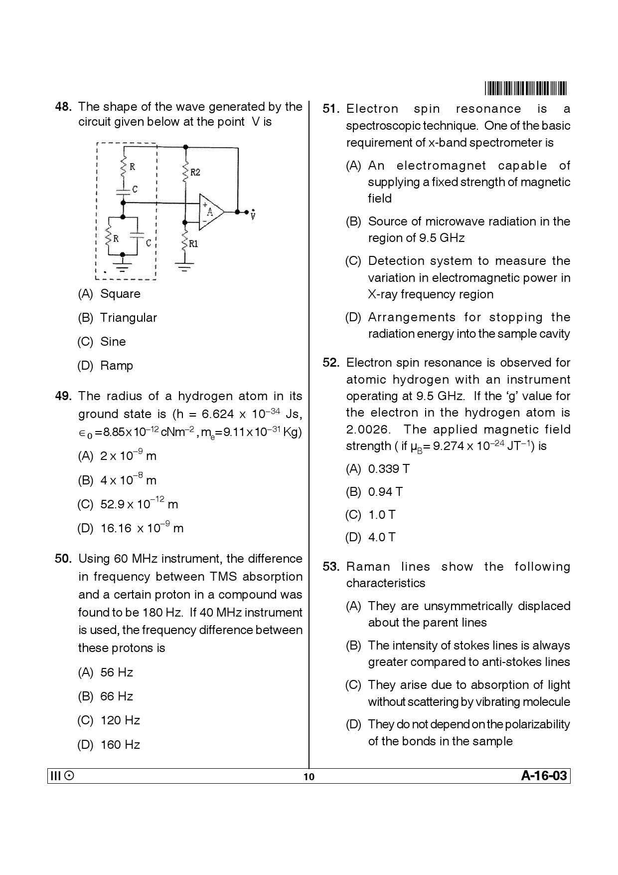 Telangana SET Physical Sciences 2014 Question Paper III 9