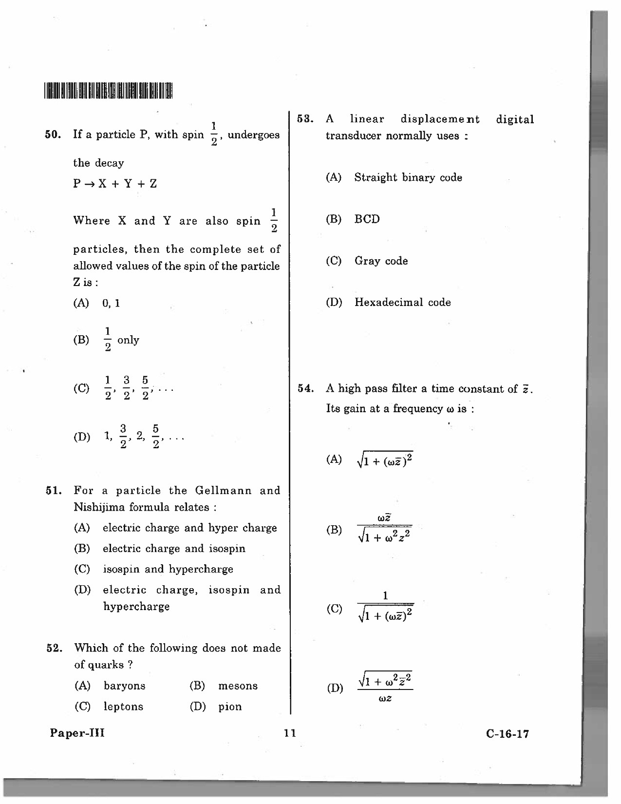 Telangana SET Physical Sciences 2017 Question Paper III 10