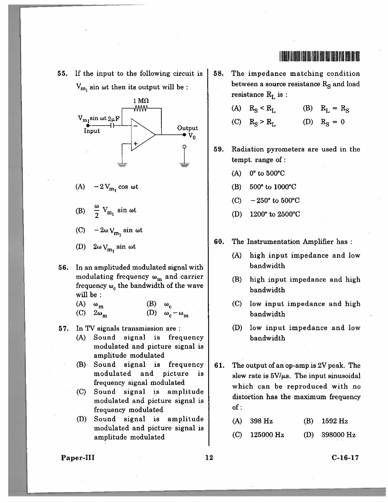 Telangana SET Physical Sciences 2017 Question Paper III 11