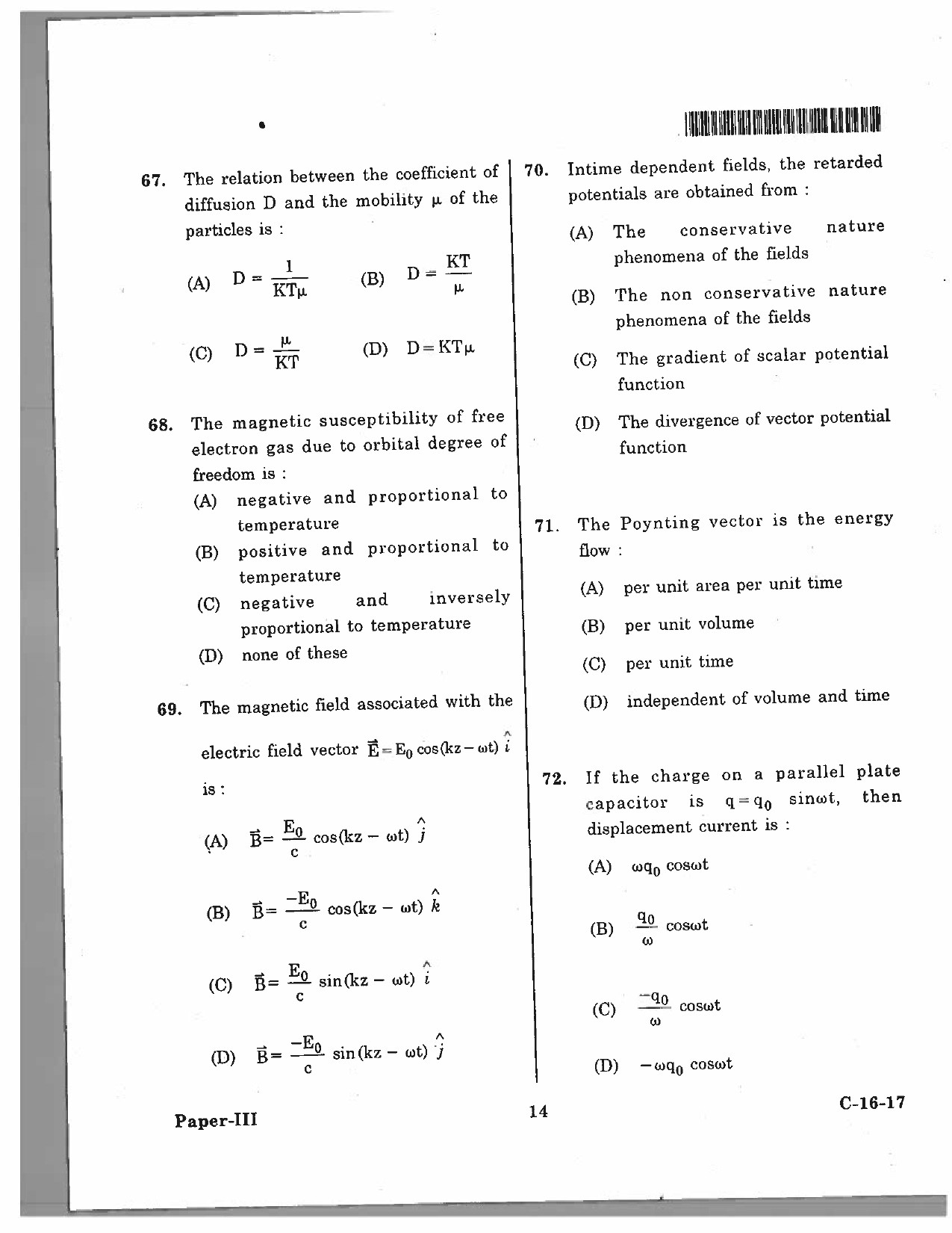 Telangana SET Physical Sciences 2017 Question Paper III 13