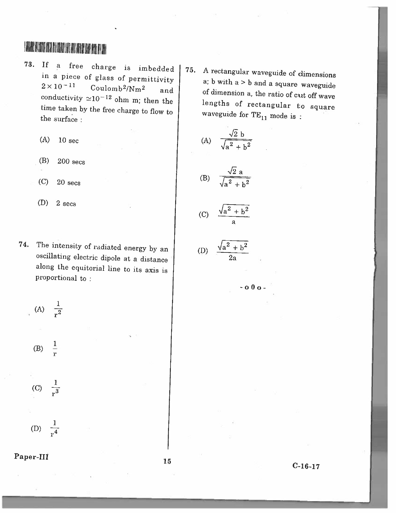 Telangana SET Physical Sciences 2017 Question Paper III 14