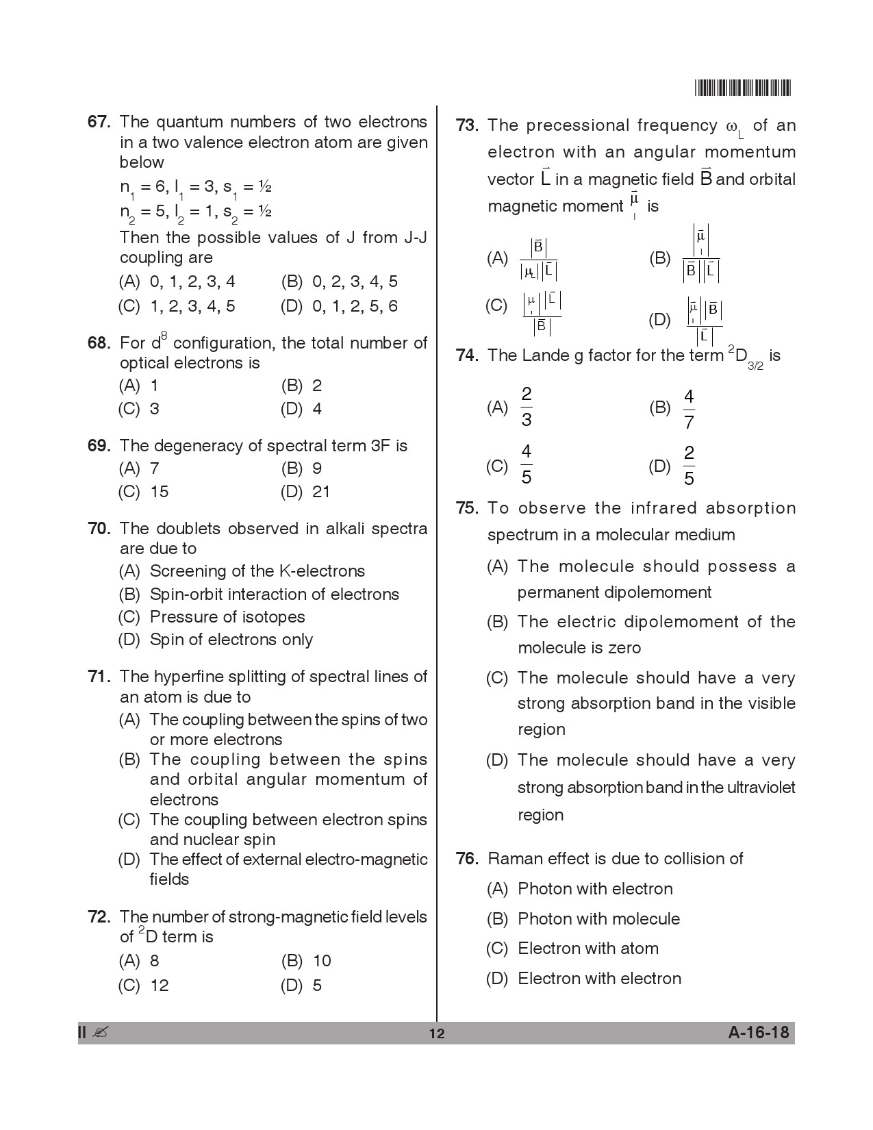 Telangana SET Physical Sciences 2018 Question Paper II 11