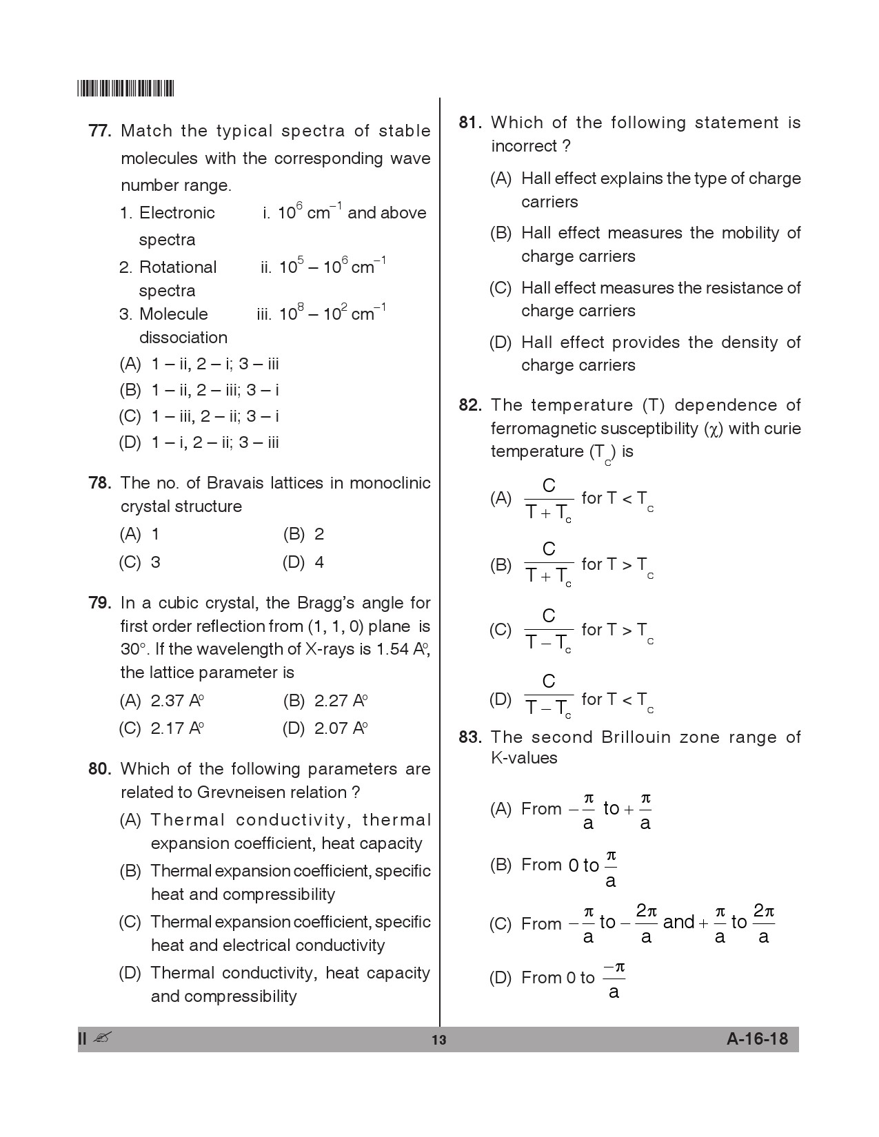 Telangana SET Physical Sciences 2018 Question Paper II 12